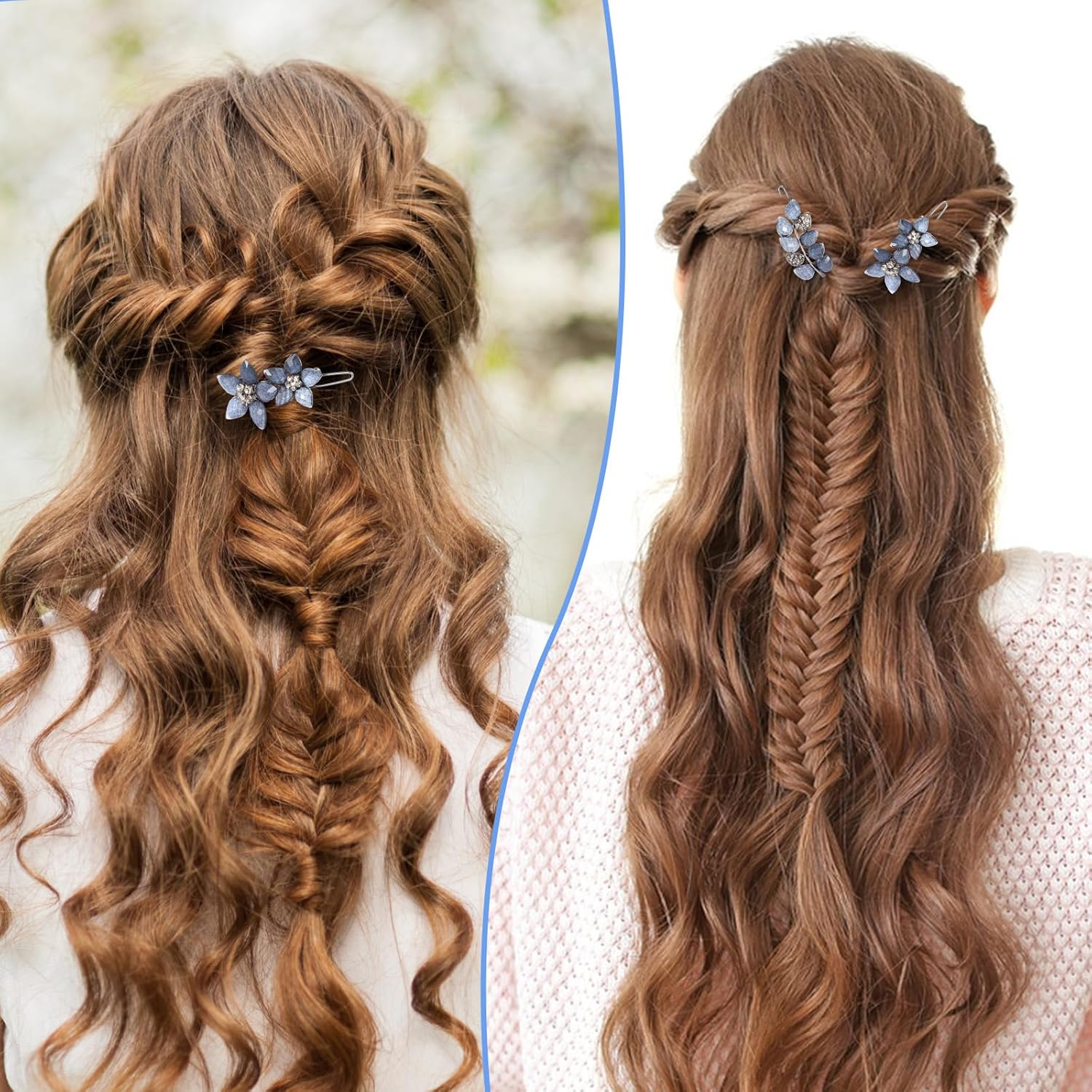 AOZUO 2 Pieces Fancy Hair Clips for Women, Vintage Rhinestone French Hair Clip Blue Crystals Small Flowers Hair Clips Decorative Hair Clips for Wedding Engagement Prom Valentines image number 4