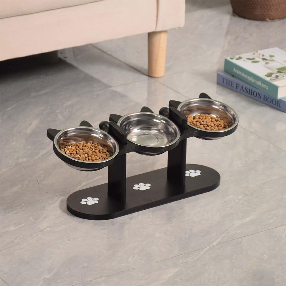 Cat Bowls Elevated, Raised Cat Food Bowls, Adjustable Heights Cat Food and Water Bowl with Black Shelf, 3 Stainless Steel Cat Dishes for Food and Water image number 6