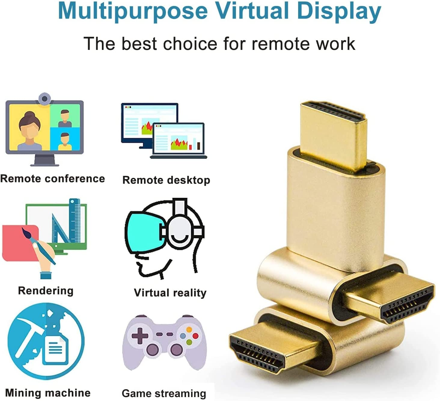 1-Pack ADWITS 4K 2K 1080P 30Hz to 60Hz Support HDMI Display Emulator DDC EDID Headless Ghost Monitor Adapter Dummy Plug,New Version Highest 4096X2160@60Hz -Gold Color - 1 Pack - Hdmi-Emulator image number 5