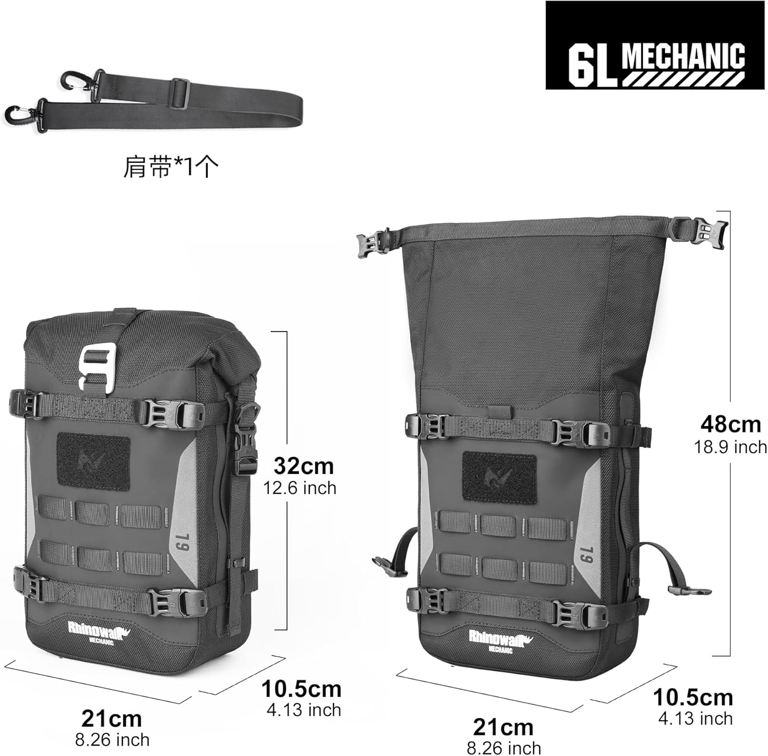 Rhinowalk Motorcycle Front Bumper Bag Tail Bag Motorbike Side Bag 6L Waterproof Motorcycle Saddle Pannier Bag with MOLLE System Professional Motor Accessories-Black image number 4