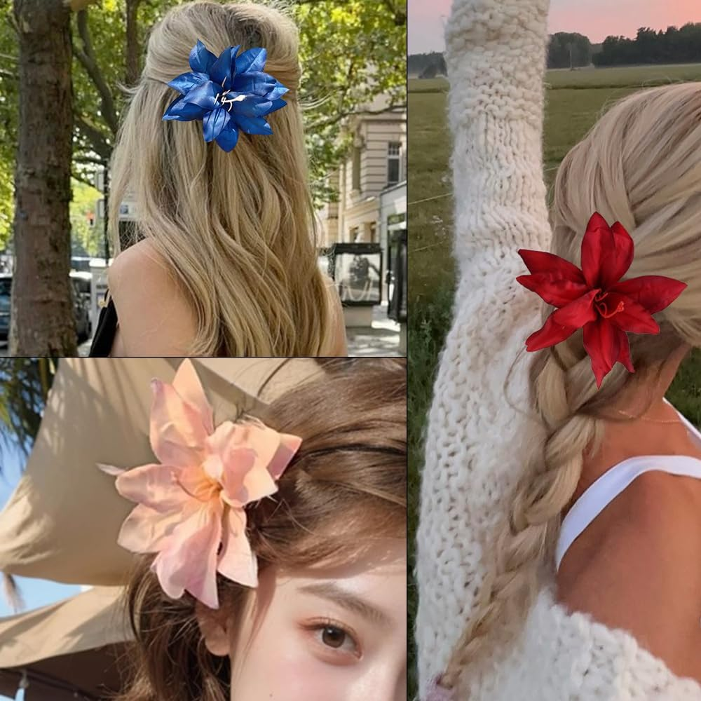 Lily Hair Clip Flower 12 Cm Blue Pink Red Hawaiian Hair Clip Flower Side Lily Floral Hair Clips Women'S Colourful Tropical Hair Clips Flowers Summer Beach Holiday Lily Flower Hair Clip Hair image number 1