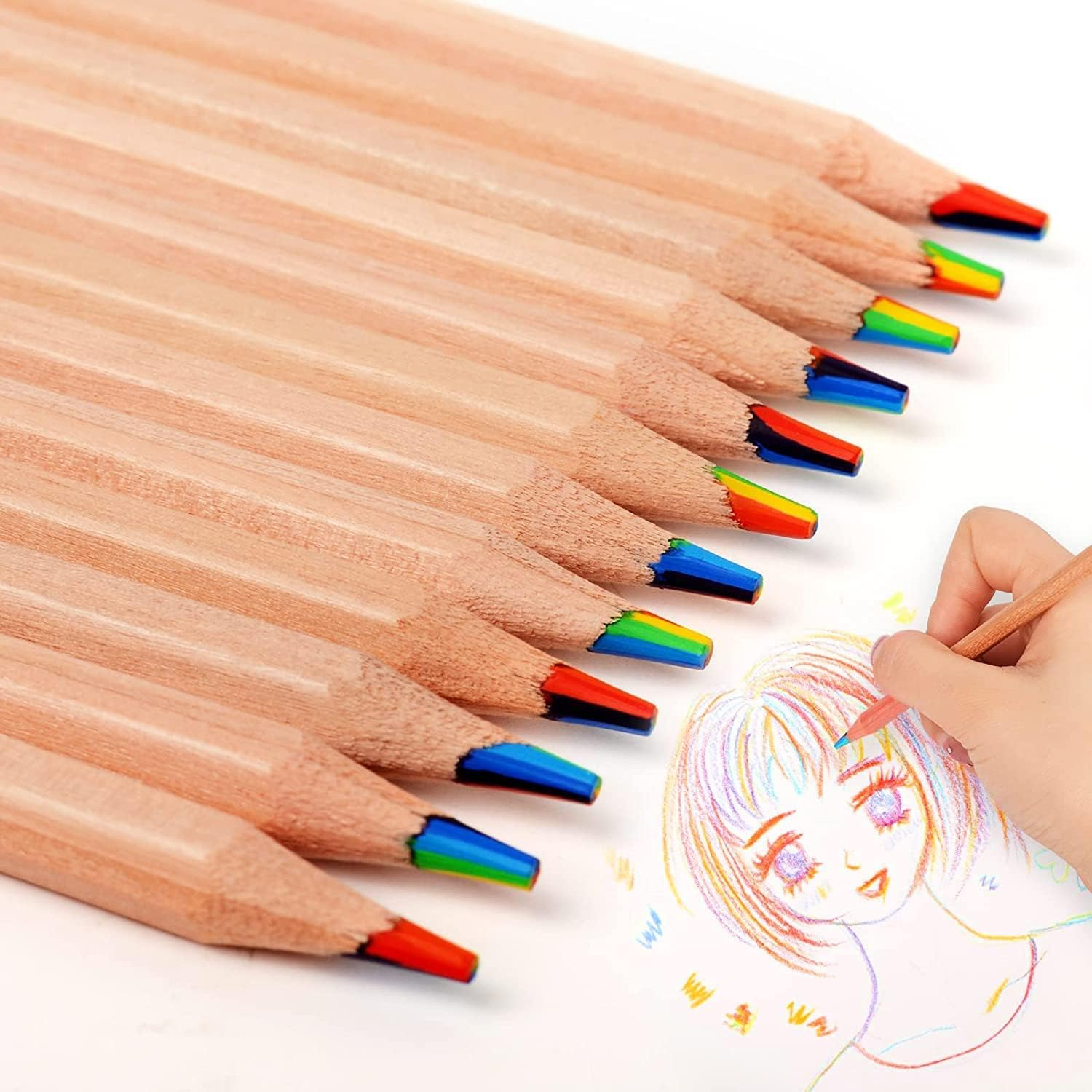 Theast 10 Piece Rainbow Coloured Pencils, 7 Color in 1 Pencils for Kids, Assorted Colours for Drawing Colouring Sketching Pencils Bulk, Pre-Sharpened, Simple Box Packaging image number 2