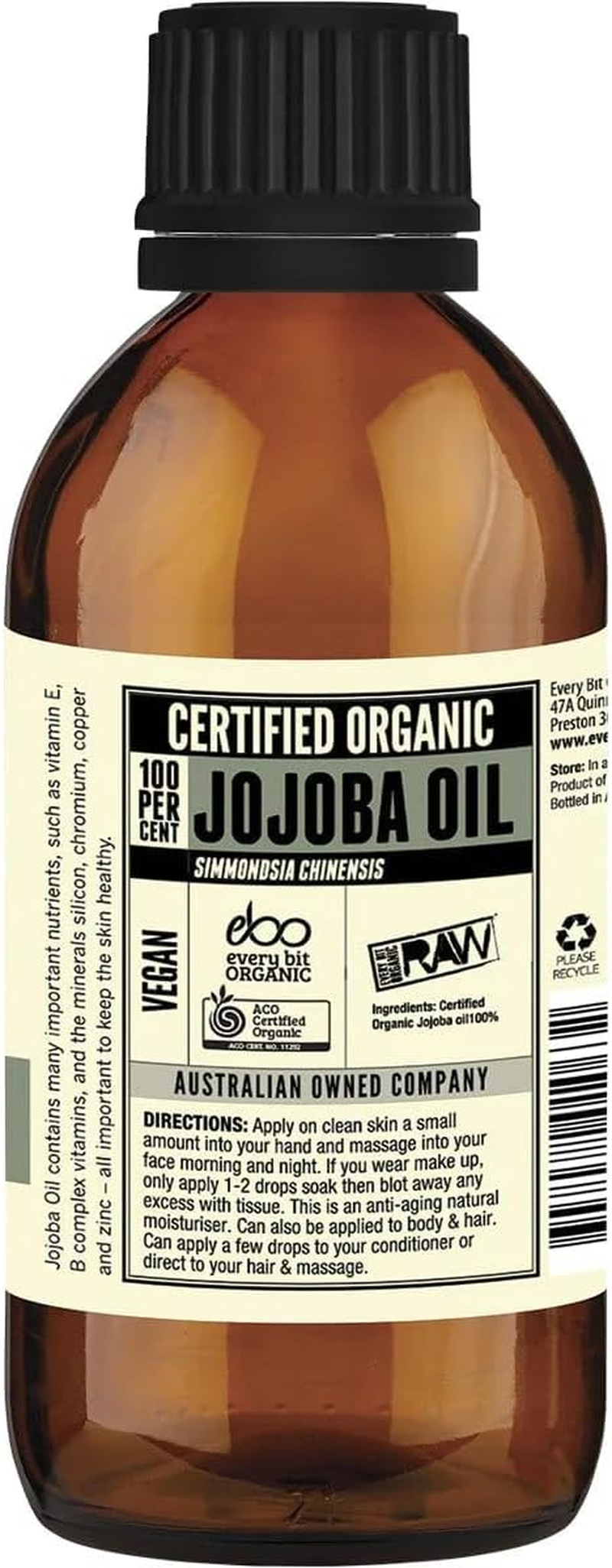 Every Bit Organic Raw Jojoba Oil 200 Ml, 200 Ml