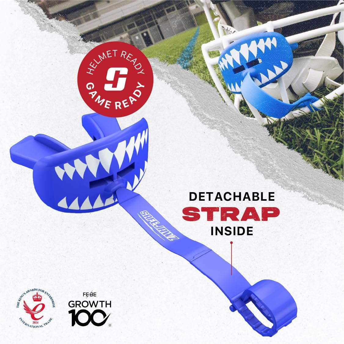 SAFEJAWZ Lip Protector, Adults and Junior Teeth Guard for Rugby, Football, Lacrosse, American Football and Contact Sports (Shark) image number 1