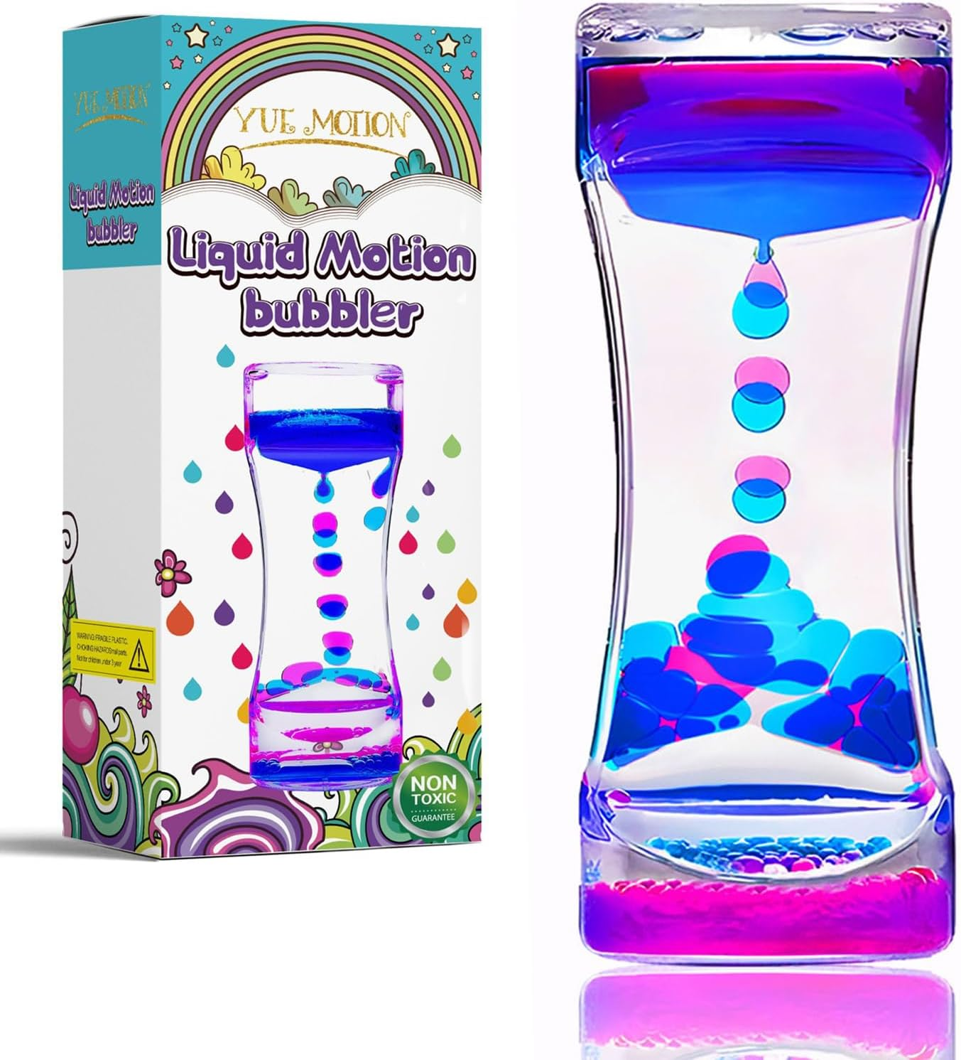 YUE ACTION Liquid Motion Bubbler Timer for Sensory Toys,Children Activity, Calm Relaxing Desk Toys, Anxiety Toys, Autism Toys, ADHD Toys, Assorted Colors, Pack of 3 (Style#3)