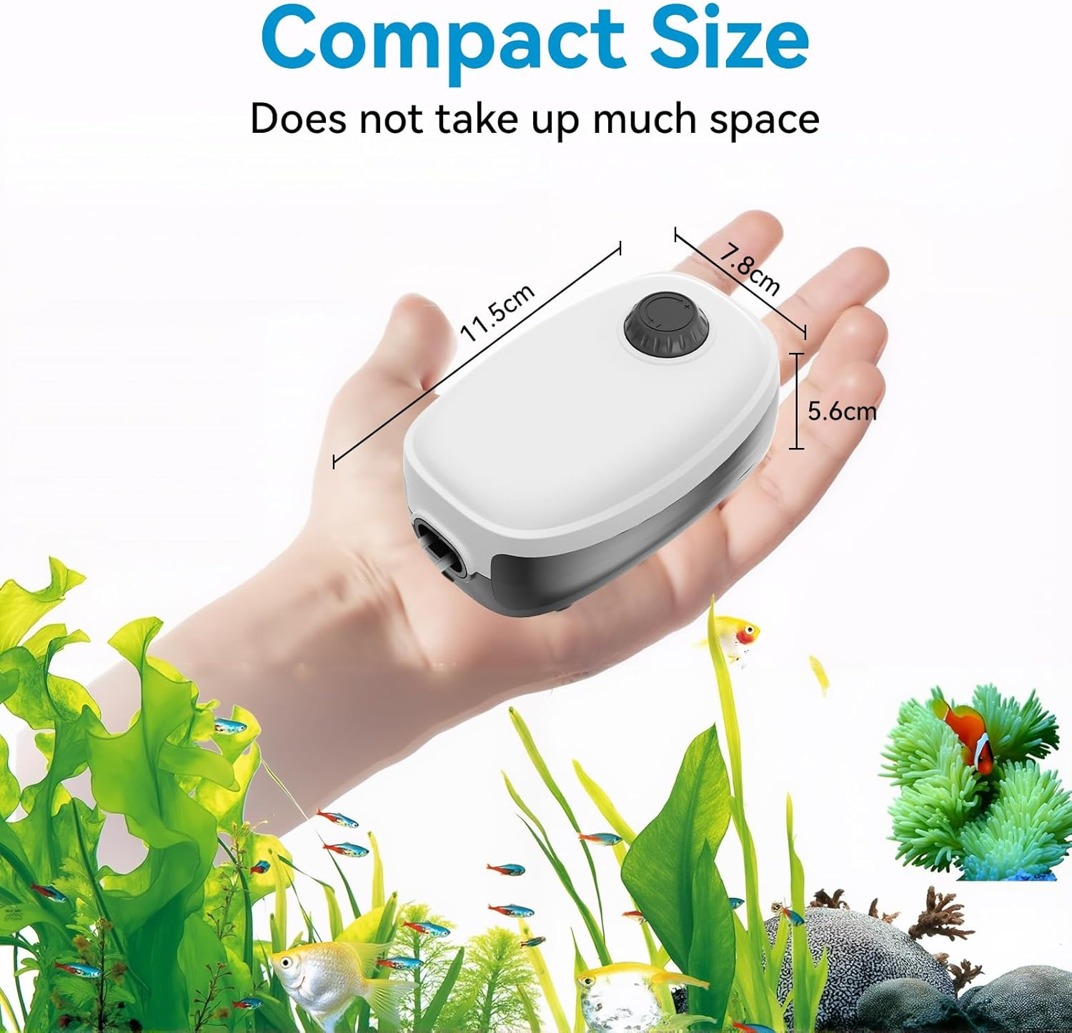 Mosiller Fish Tank Air Pump Dual Outlet - 4W Aquarium Electric Air Pump, Ultra Quiet 5L/Min Oxygen Pump, Adjustable Fish Tank Aerator with with Air Stone Bubbler Accessories for up to 500L