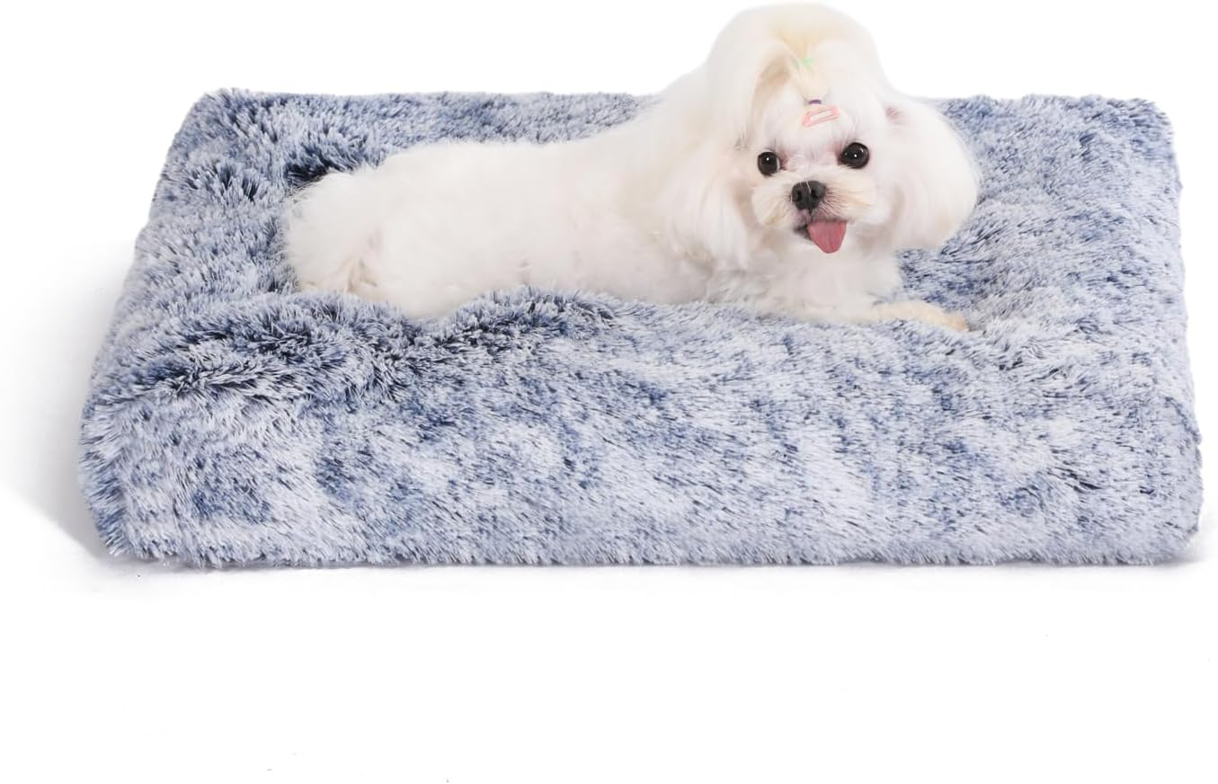 Bedfolks Waterproof Dog Crate Bed,Plush Dog Crate Pad with Removable Cover,Faux Fur Dog Bed for Large Dogs,Fluffy Washable Dog Kennel Bed 35"X23",Dark Grey