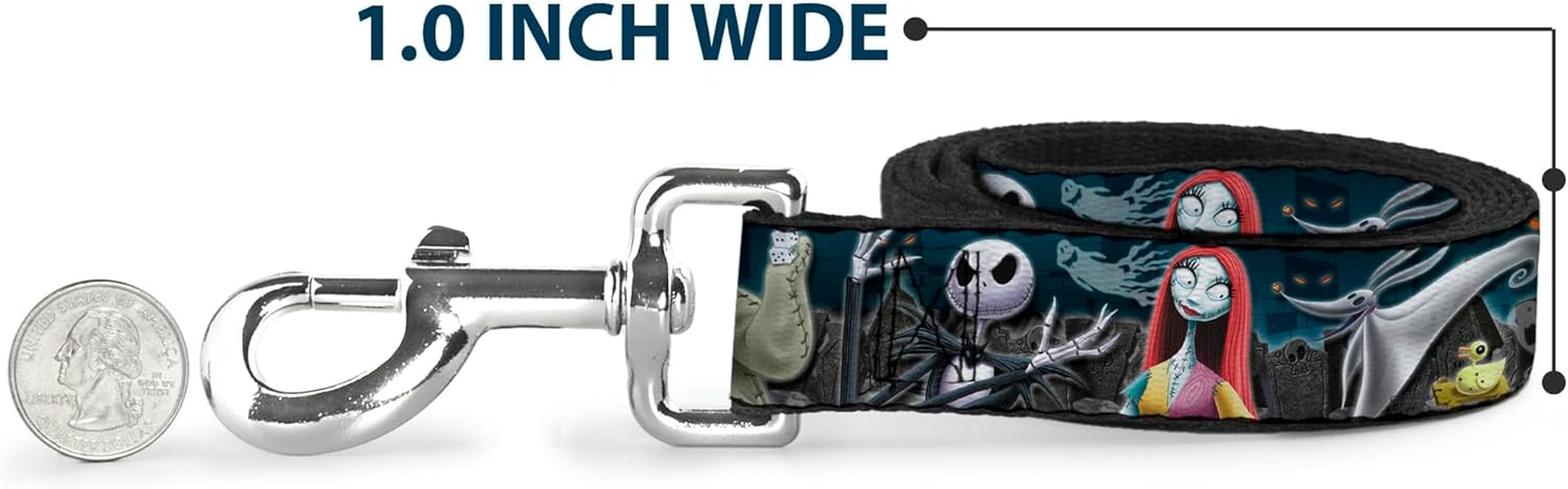 Dog Leash Nightmare before Christmas 4 Character Group Cemetery Scene 6 Feet Long 1.5 Inch Wide image number 5