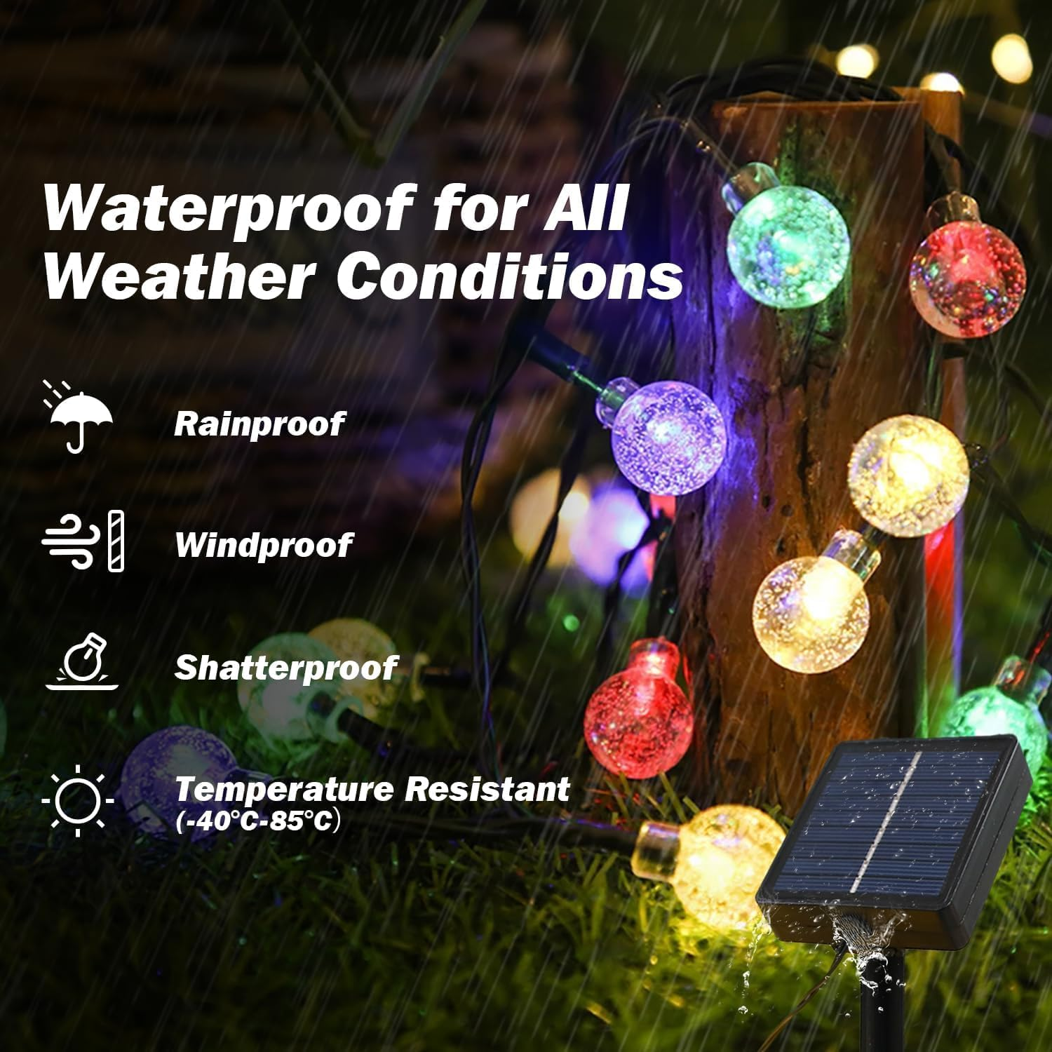 Suyoo Solar String Lights for Outside,12M 100 LED Crystal Globe Lights, Solar String Lights Outdoor Waterproof for Garden Tree Christmas Decorations (Multi-Color)