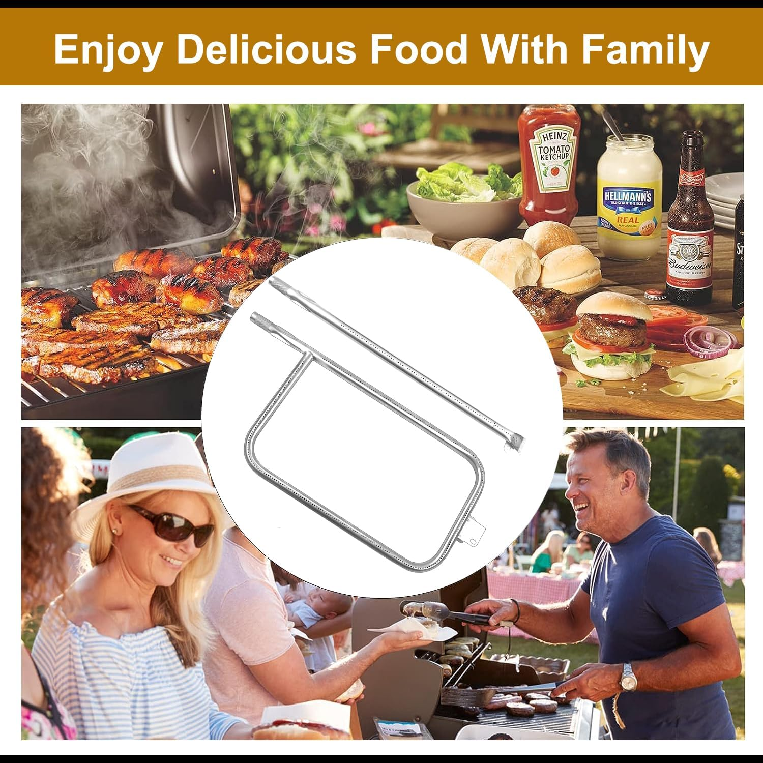 Derurizy 65032 Grill Burner Tube for Weber Q300 Q320 Q3000 Q3200 404341 57060001 586002 Gas Grills, Replacement Parts for Weber Q3 Series Replaces 60036, 80385, Stainless Steel image number 1