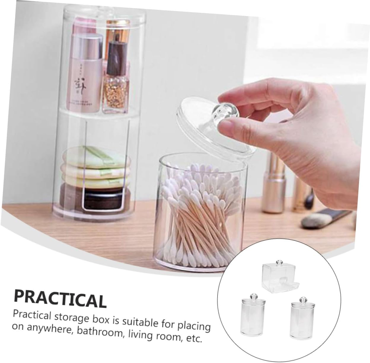 3Pcs Transparent round Cotton Swab Holder Storage Boxes for Bathroom Pads Organizer Container Dustproof Design image number 2