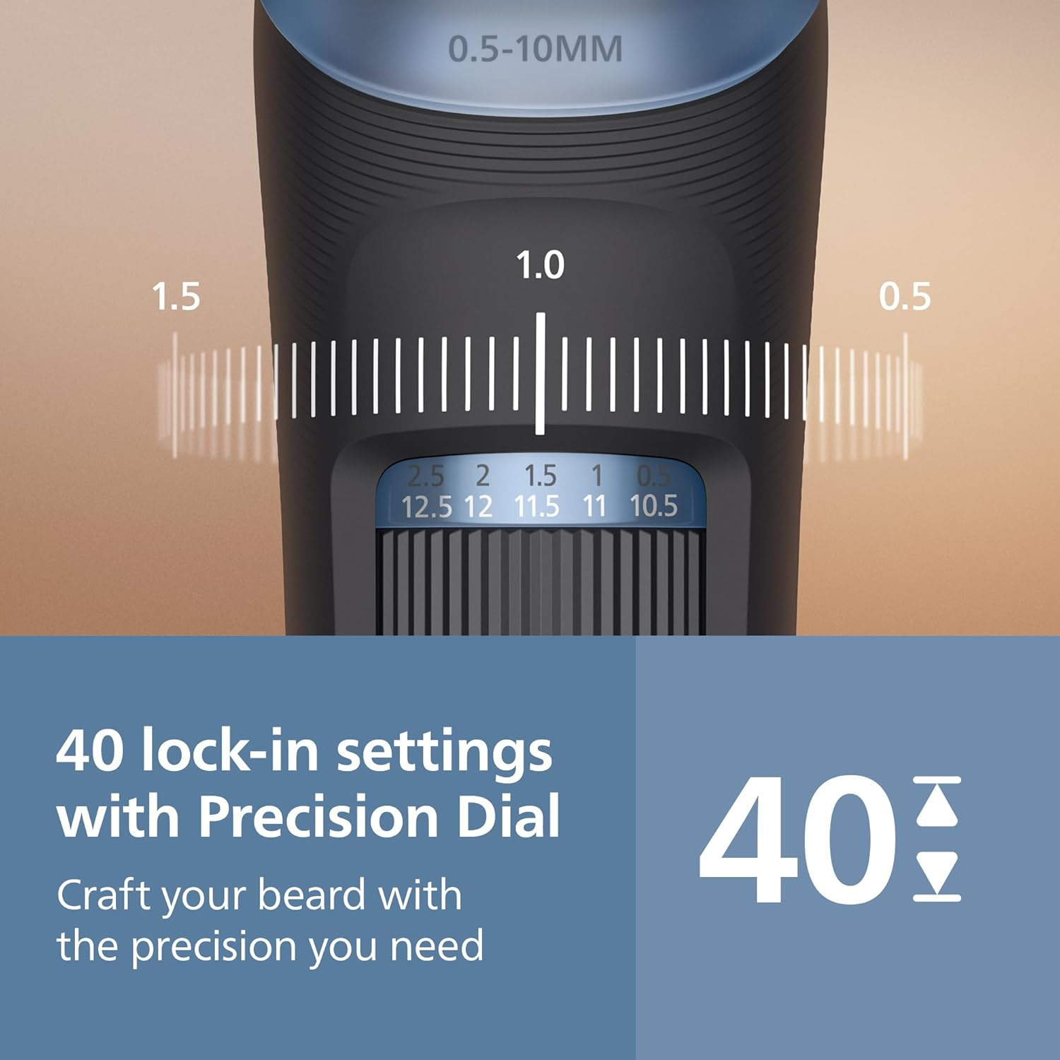 Philips Beard Trimmer 3000 Series - Self-Sharpening Metal Blades, 40 Lock-In Settings, Lift&Trim Comb, 100% Waterproof, Battery Indicator, USB Charging, Model BT3660/15