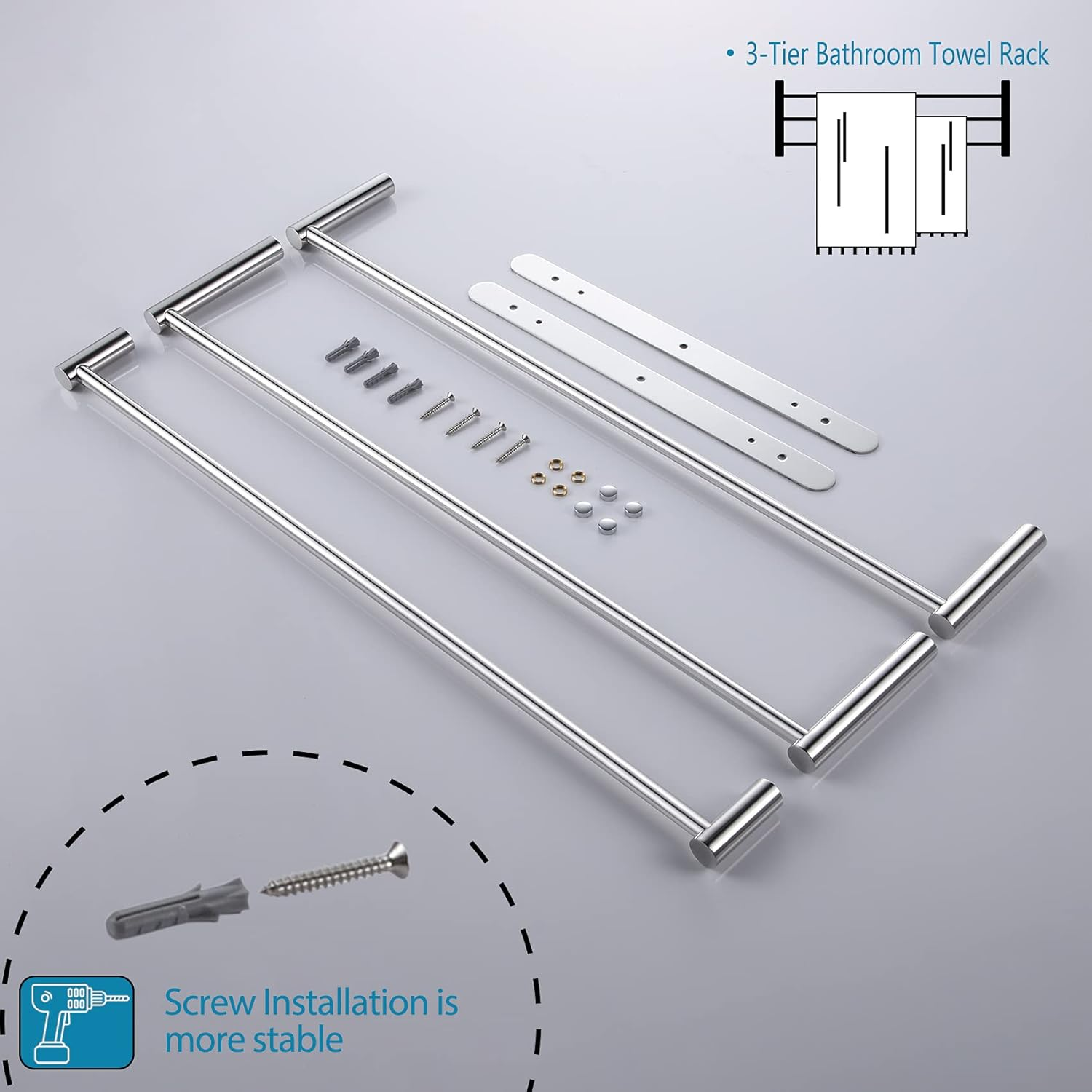 KOKOSIRI Bath Towel Bars Bathroom 3-Tiers Ladder Towel Rails Wall Mounted Towels Shelves Rack Stainless Steel, Polished Chrome, B5002CH image number 4