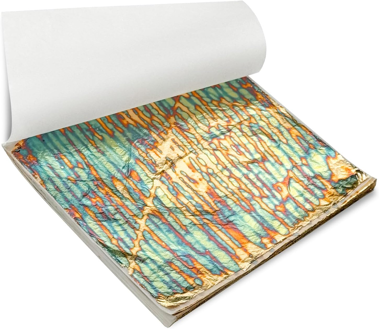 Sekonow Variegated Gold Leaf Sheets 50Pcs, Colorful Imitation Gold Foil Sheets Paper Booklet for Art Craft Painting Gilding Decoration, 5.5" X 5.5", Stripe image number 4