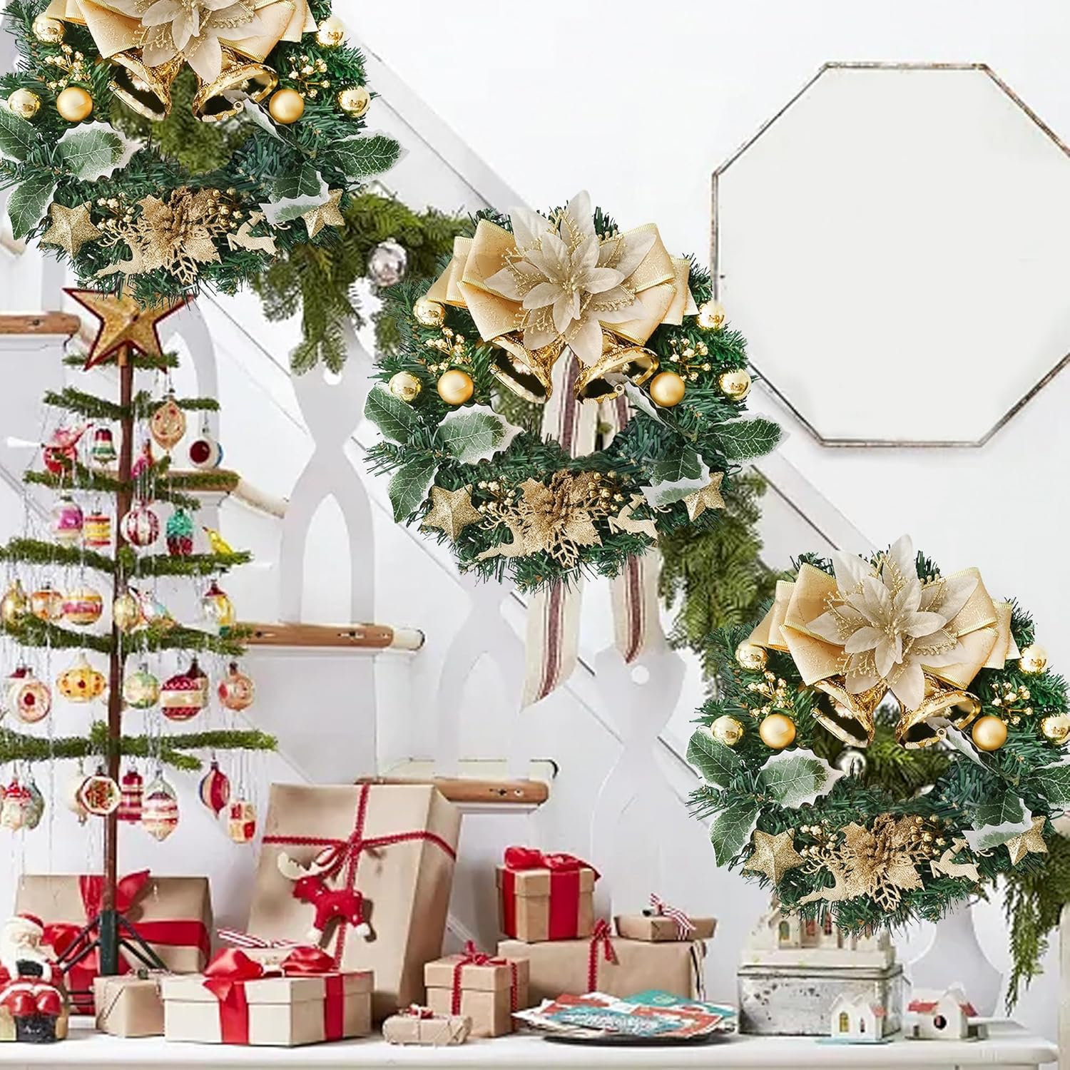 Christmas Wreath Christmas Decorations Artificial Pine Garland with Bowknot Leaves for Home Festival Wall Tables Wedding D&eacute;cor (12 Inches) image number 5