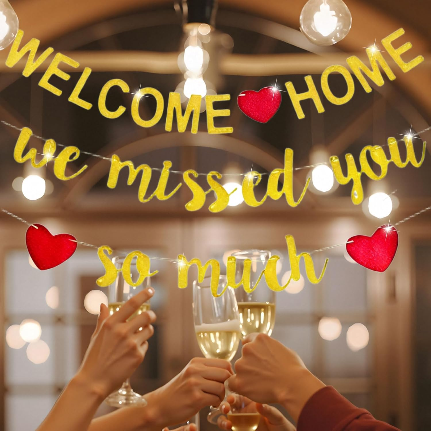 Welcome Home Banner, Pre-Strung Glitter Gold Party Decorations, Shiny Party Decoration Party Supplies, Easy-To-Hang Decoration Set, for Going Home, Military Returns, Housewarming, Family Reunions image number 2