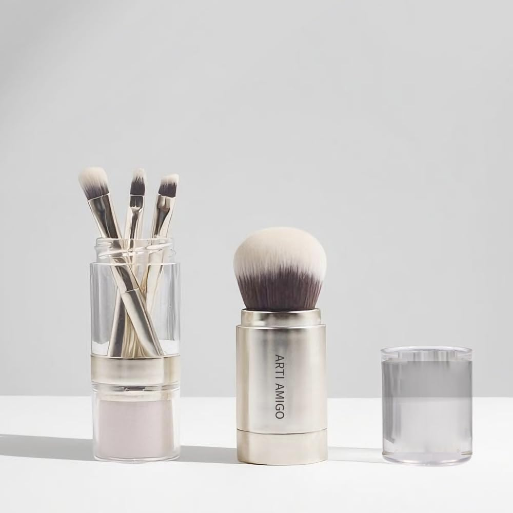 Arti Amigo 5 in 1 Premium Makeup Brush Set &ndash; Retractable Foundation Brush with 3 Detachable Eye Brushes | Compact Portable Design for Blending, Contouring & Eyeshadow | Soft Synthetic Bristles image number 2