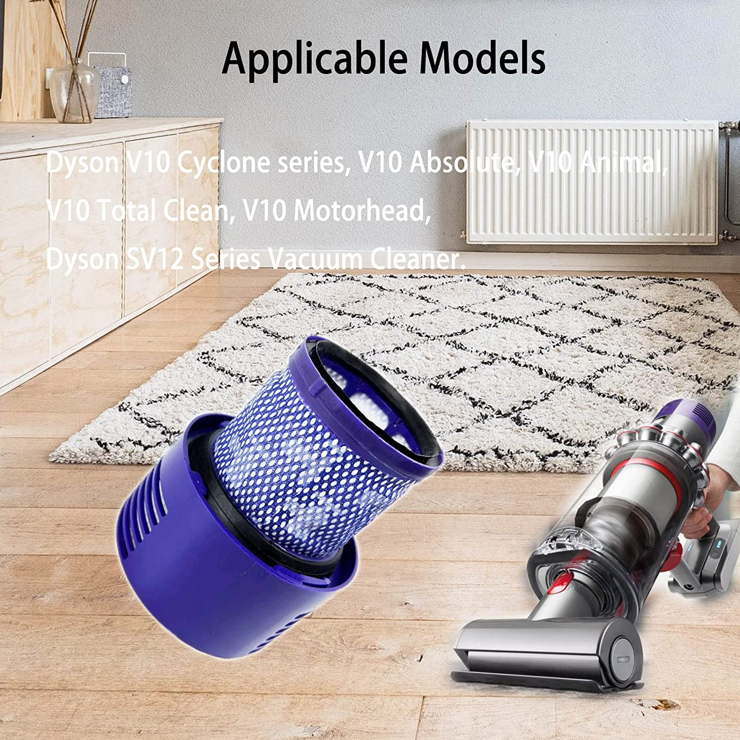 2 Pack HEPA Replacement for Dyson V10 Filter Cyclone Series, V10 Animal, Absolute, Total Clean and SV12 Vacuum Cleaner, Compatible with Dyson No. 969082-01 Filter Parts, Reusable and Washable image number 2