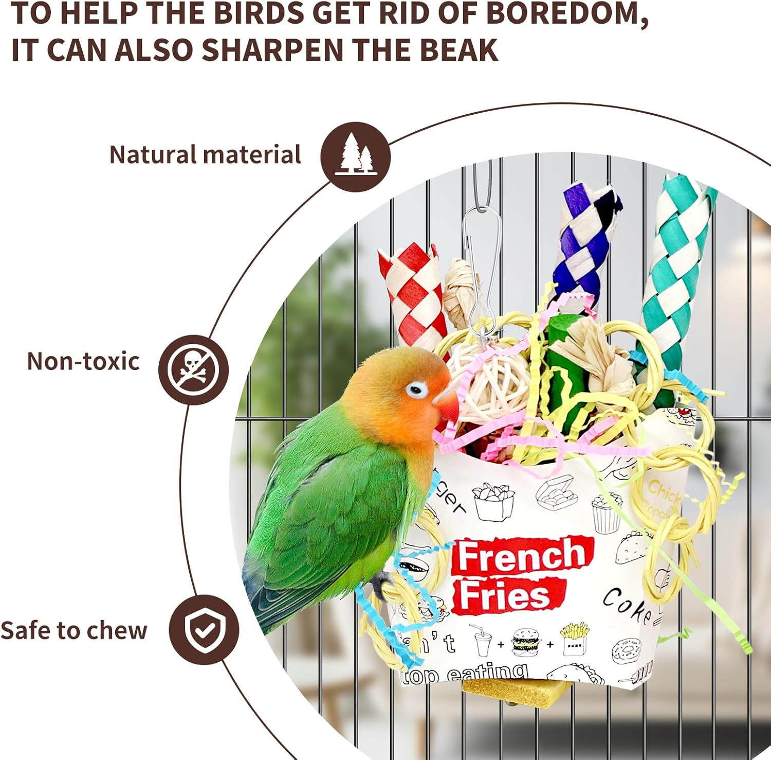 3PCS Bird Shredding and Chewing Toys, Parrot Cage Foraging Hanging Toy, Cage Accessories for Parakeets Finches Lovebirds Cockatiels image number 6