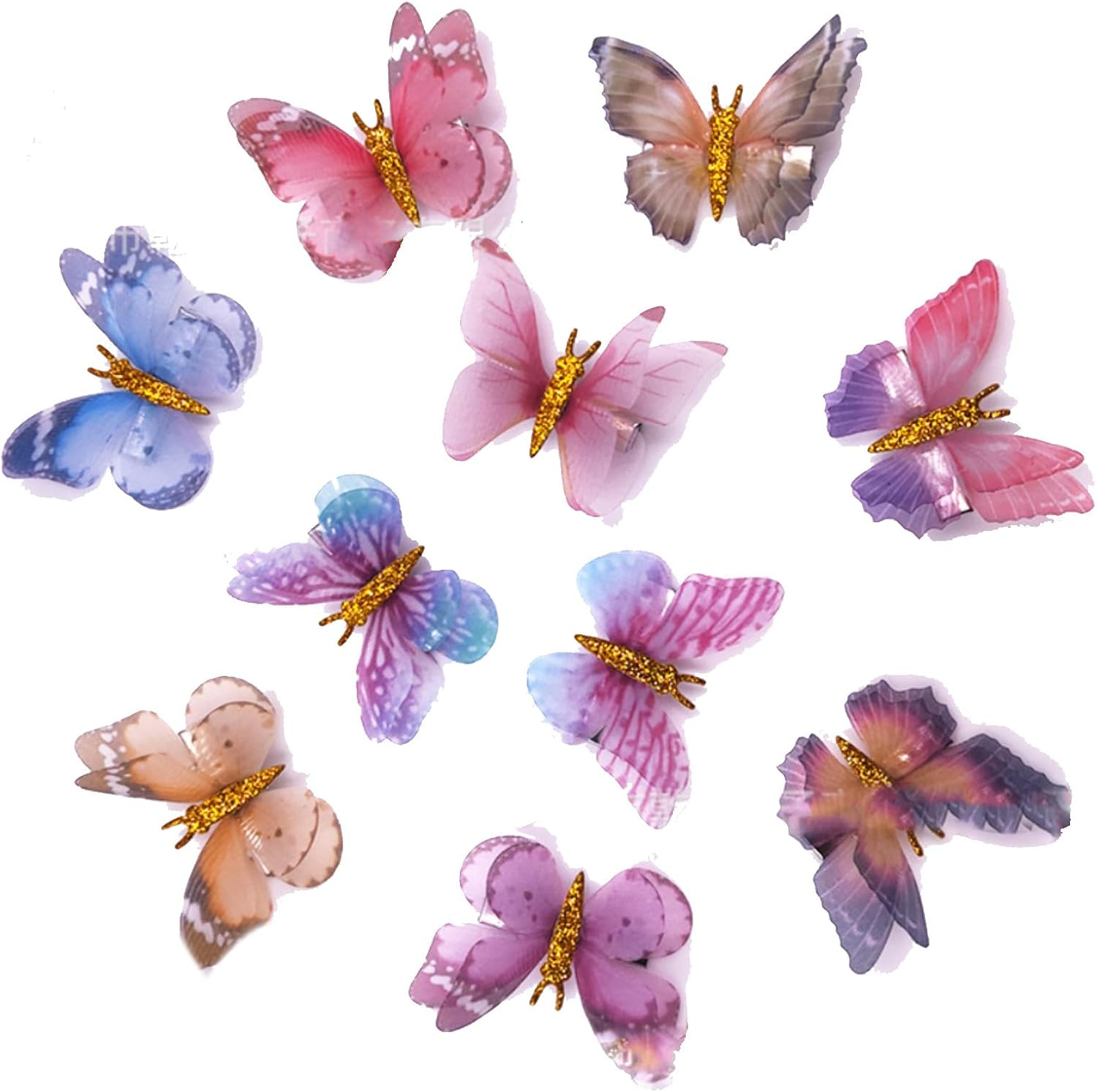 Pack of 20 Butterfly Hair Clips 3D Colourful Butterfly Hair Clips Sparkly Hair Accessories Butterflies Fairies Costume Accessories for Children Women Bride Wedding Birthday (10 Styles, 5 Cm)