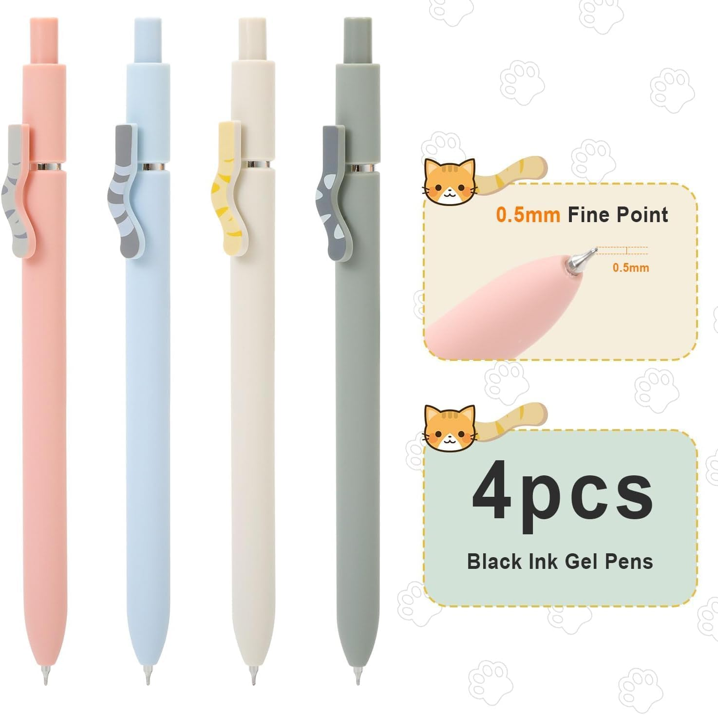 KAPASKI Cat Gel Pens,4Pcs 0.5Mm Quick Dry Black Ink Fine Point Smooth Writing Pens, High-End Series Ballpoint for Journaling Note Taking, Cat Lover Gifts for Women