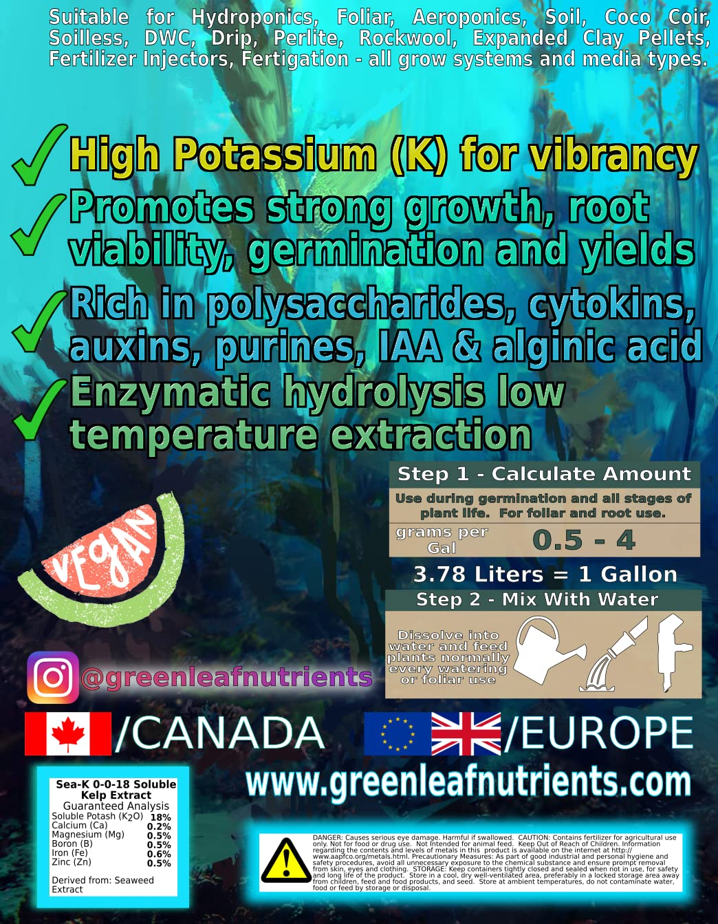 Seaweed and Kelp Hydroponic Nutrient for Plants - Organic Sea-K - Concentrated Extract Powder Nutrient Makes 700 Liters image number 2