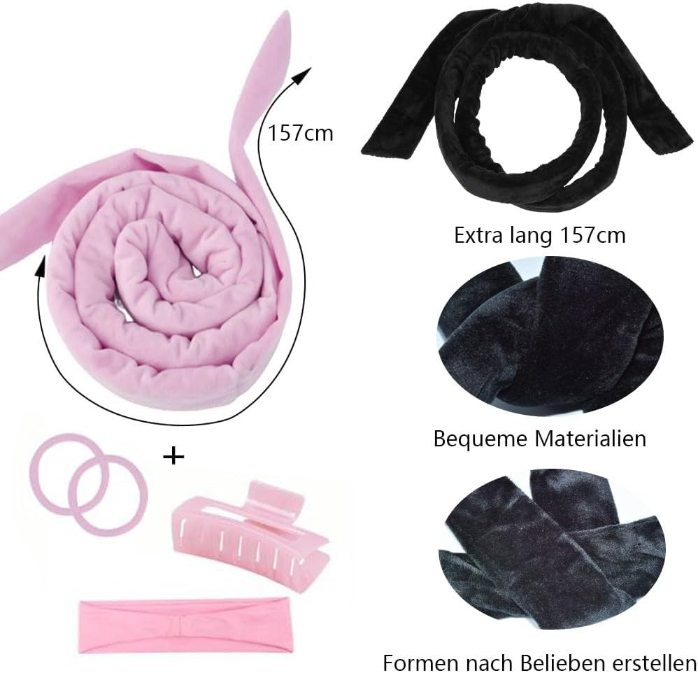 LATRAT Curler Curls without Heat, DIY Hair Curler Curling Band, Hairstyle Set for Medium Long Hair, Hair Clip & Scrunchies Gift for Girls and Women (Pink, One Size) image number 6
