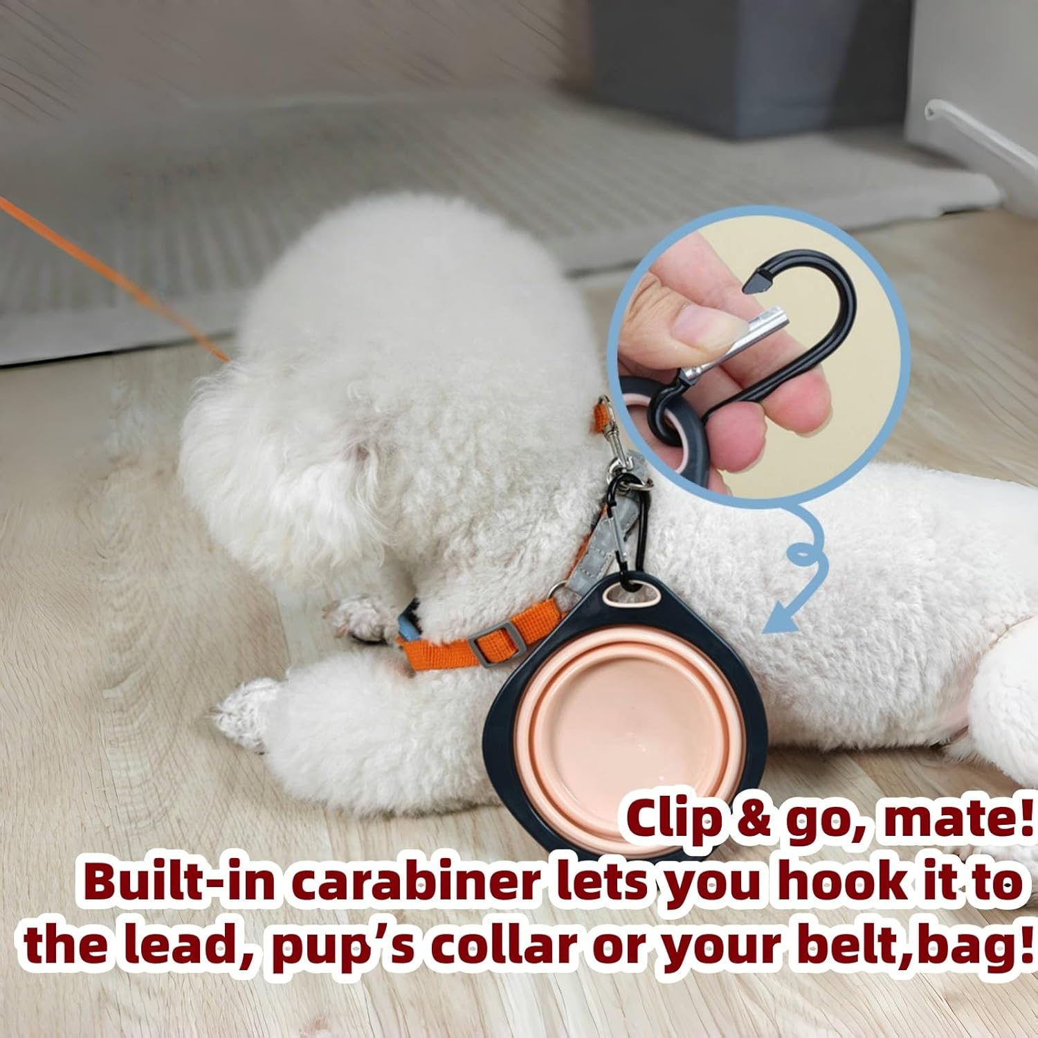 Dog Pet Collapsible Bowls 350Ml, 2 Pack for Cats Dogs, Portable Pets Feeding Watering Dish for Walking Parking Traveling with 2 Carabiners (Pink+Green) image number 1