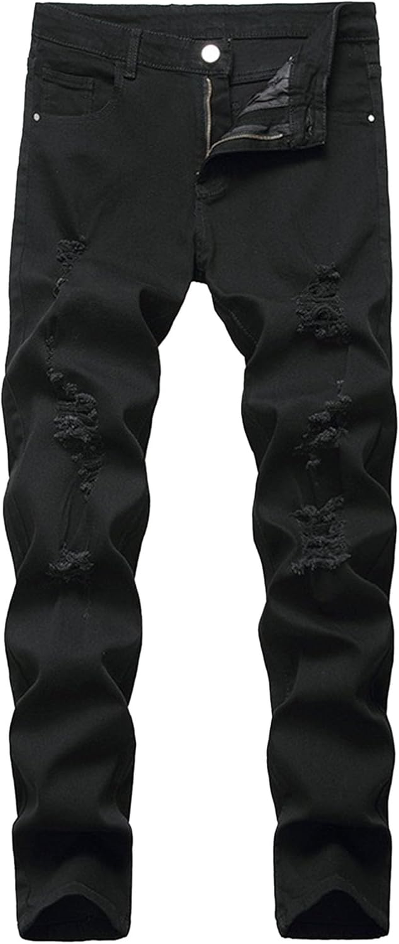 Qolkmuiy-Gj Men'S Straight Slim Fit Ripped Jeans Taper Skinny Stretch Denim Pants Fashion Design Streetwear Cowboy Pant