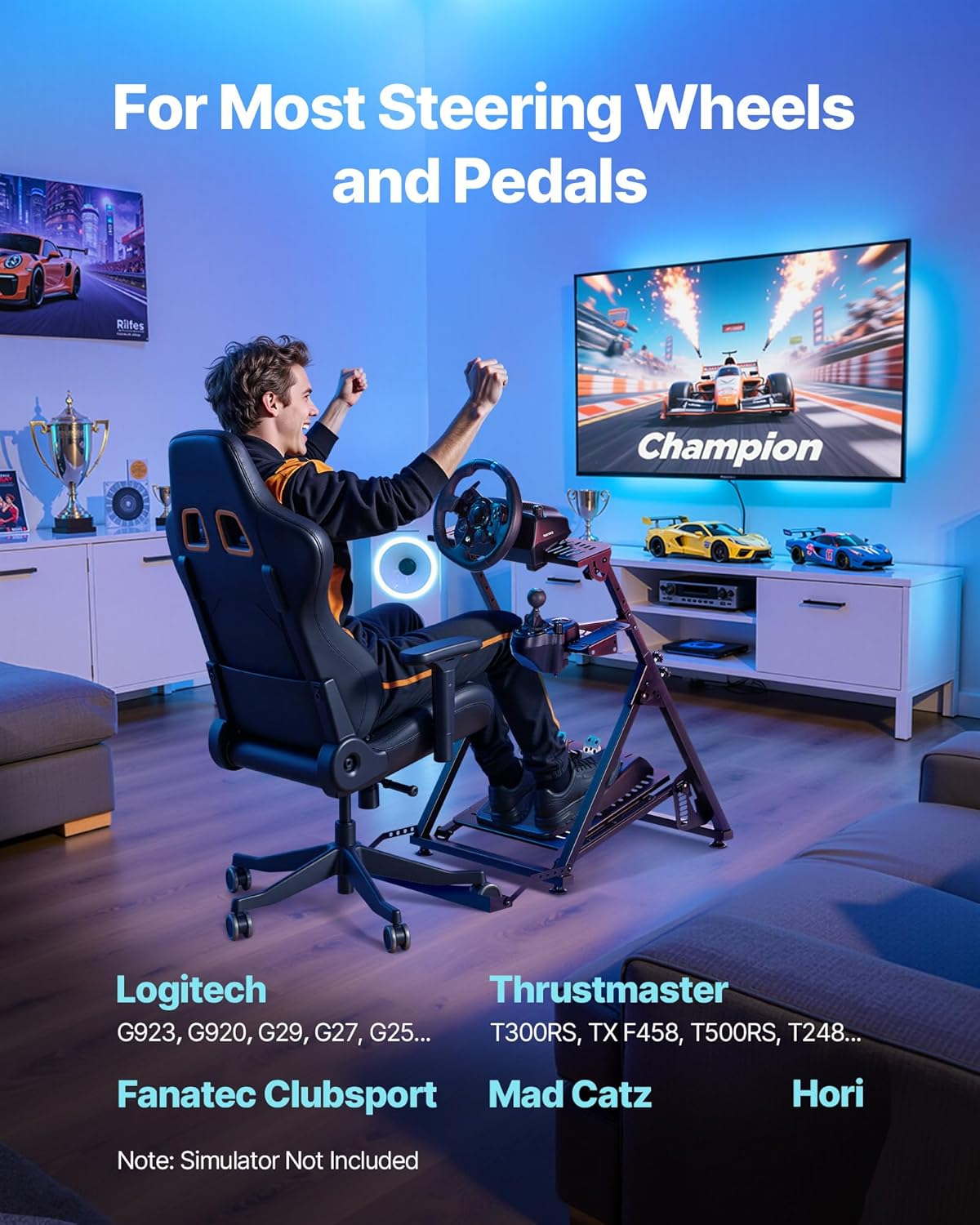 VEVOR Racing Wheel Stand, Adjustable & Foldable Simulator Stand for Logi-Tech G923 G920 G29 G27, Thrustmaster T300RS TX F458 T500RS T3PA-PRO(F1/GT) Gaming Cockpit,Pedals Simulator NOT Included image number 5