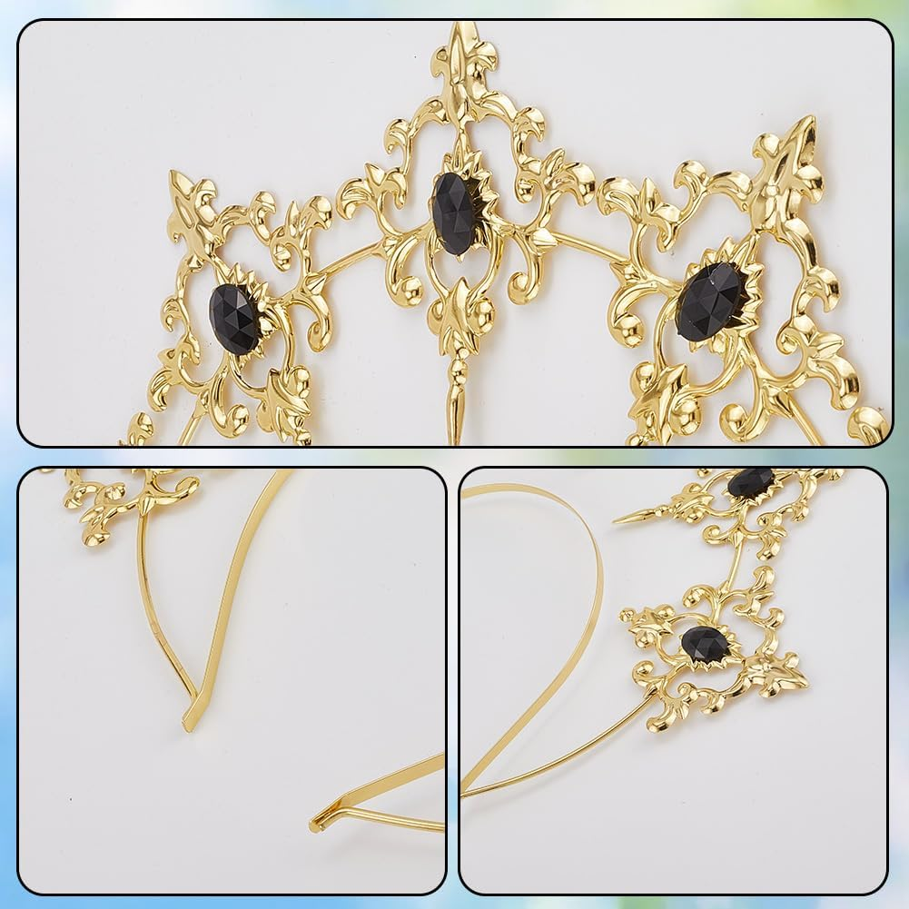 CABODYALS Gold Crown Style Halo Headband Crystal Golden Goddess Tiara Royal Princess Fairy Hair Decoration Accessories Plastic Hairbands for Women Wedding Halloween Bride Festival Party Performance