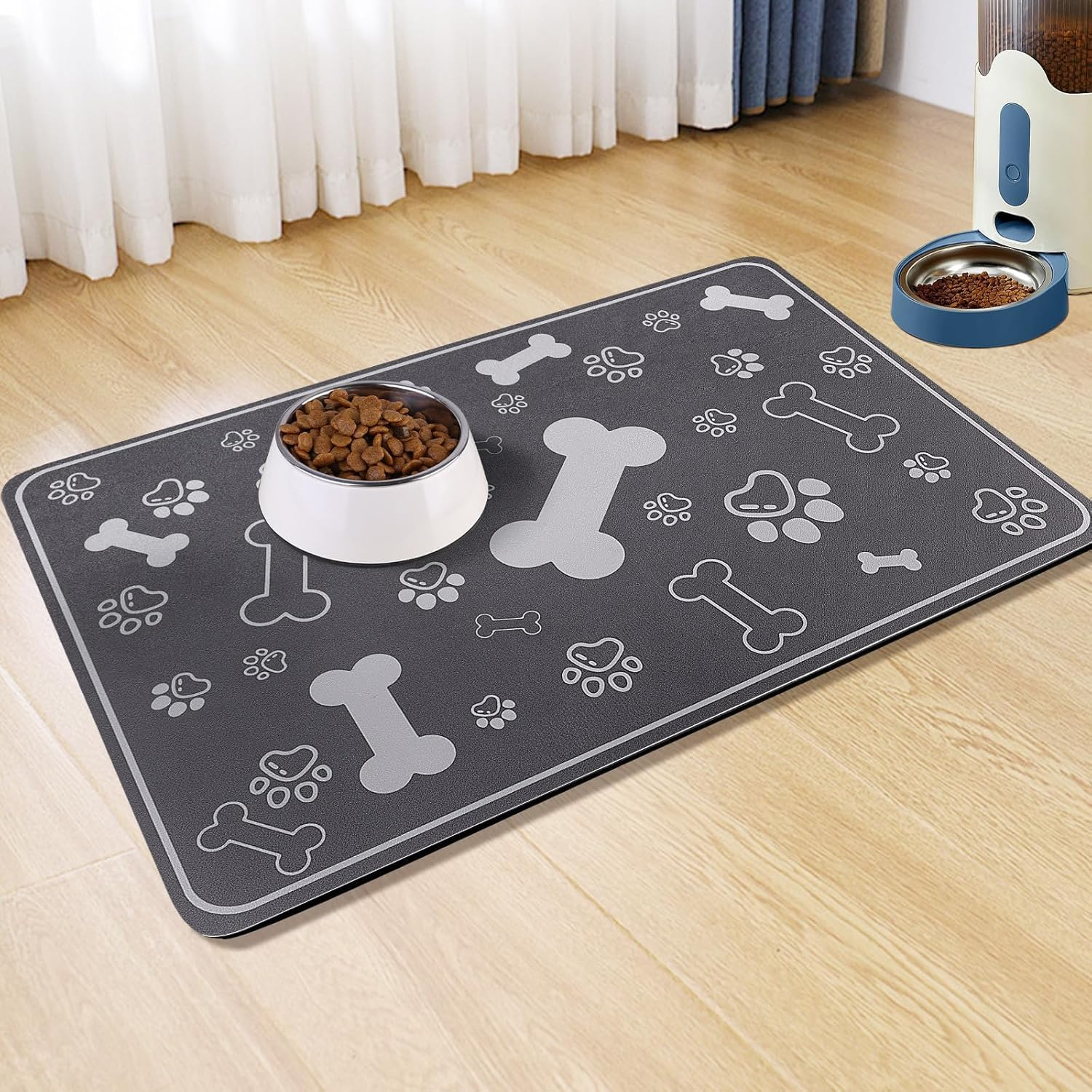 Caiyloxn Dog and Cat Bowl Mat 50 X 30 Cm Non-Slip Feeding Mat Cat Waterproof Dog Bowl Mat for Pets image number 3