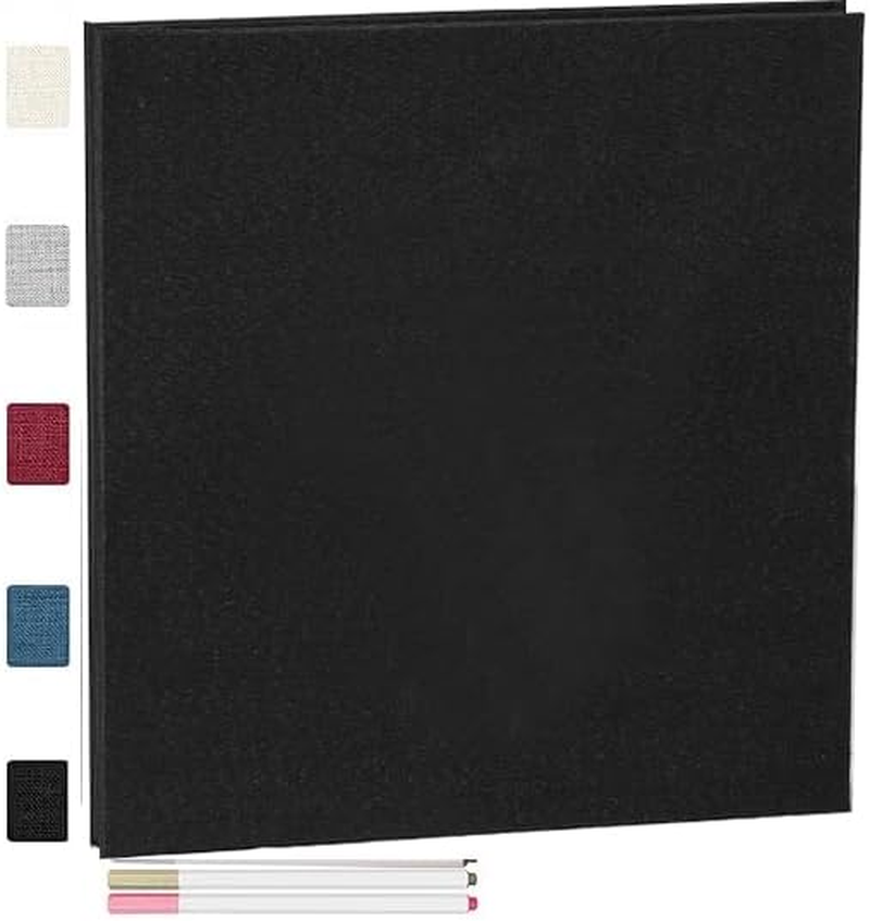 Photo Album Self Adhesive with Picture Display Window,40 Pages DIY Scrapbook Album for 3X5 4X6 5X7 6X8 8X10Picture,Linen Cover Memory Book for Baby Wedding, with 3Pcs Metallic Pen (Off White)