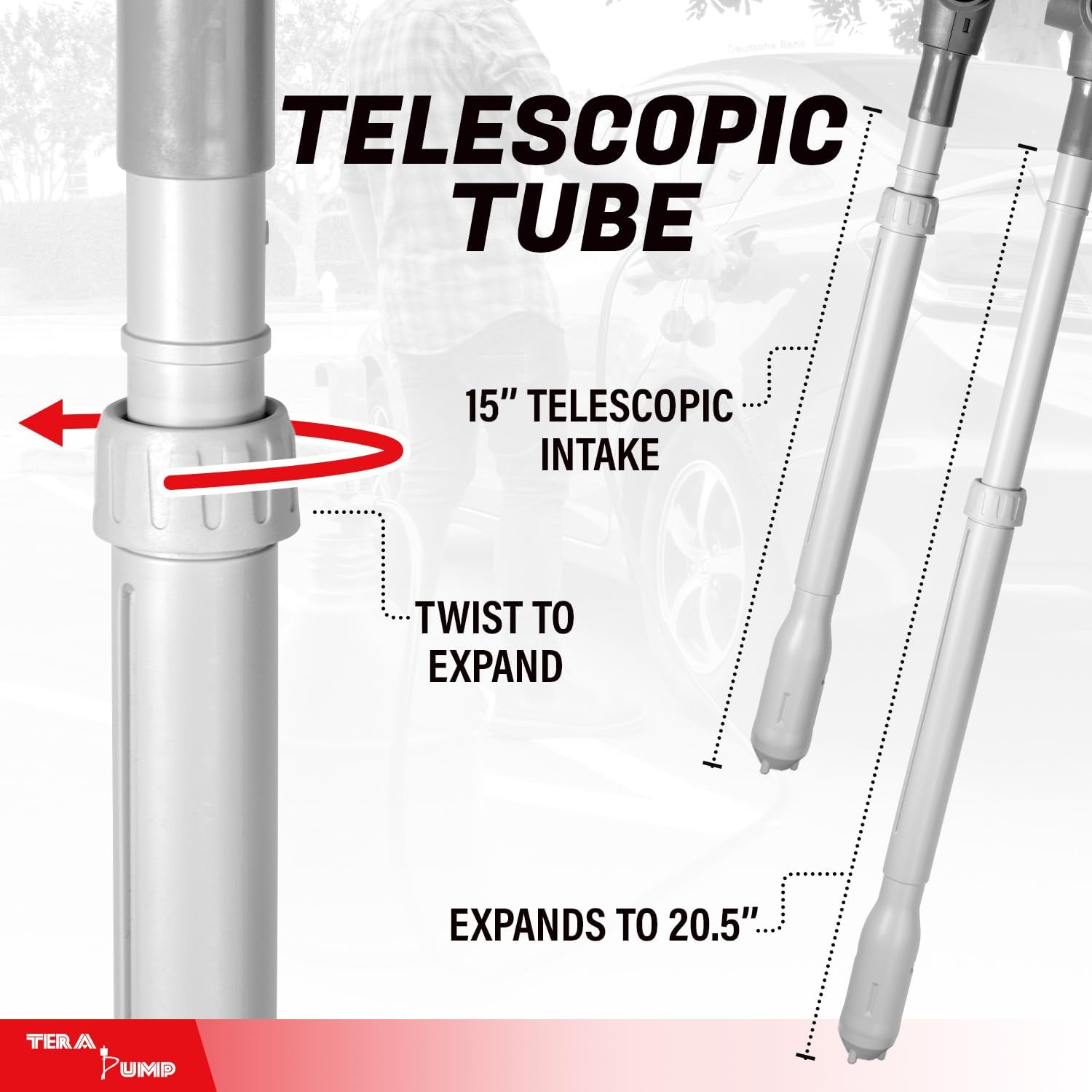 TERA PUMP 2Nd Gen. Battey Powered Portable Transfer Pump for Gasoline Diesel Water DEF Antifreeze (2.3 GPM, 10 Ft Vinyl Hose) with Flow Control and XL Suction Tube image number 2