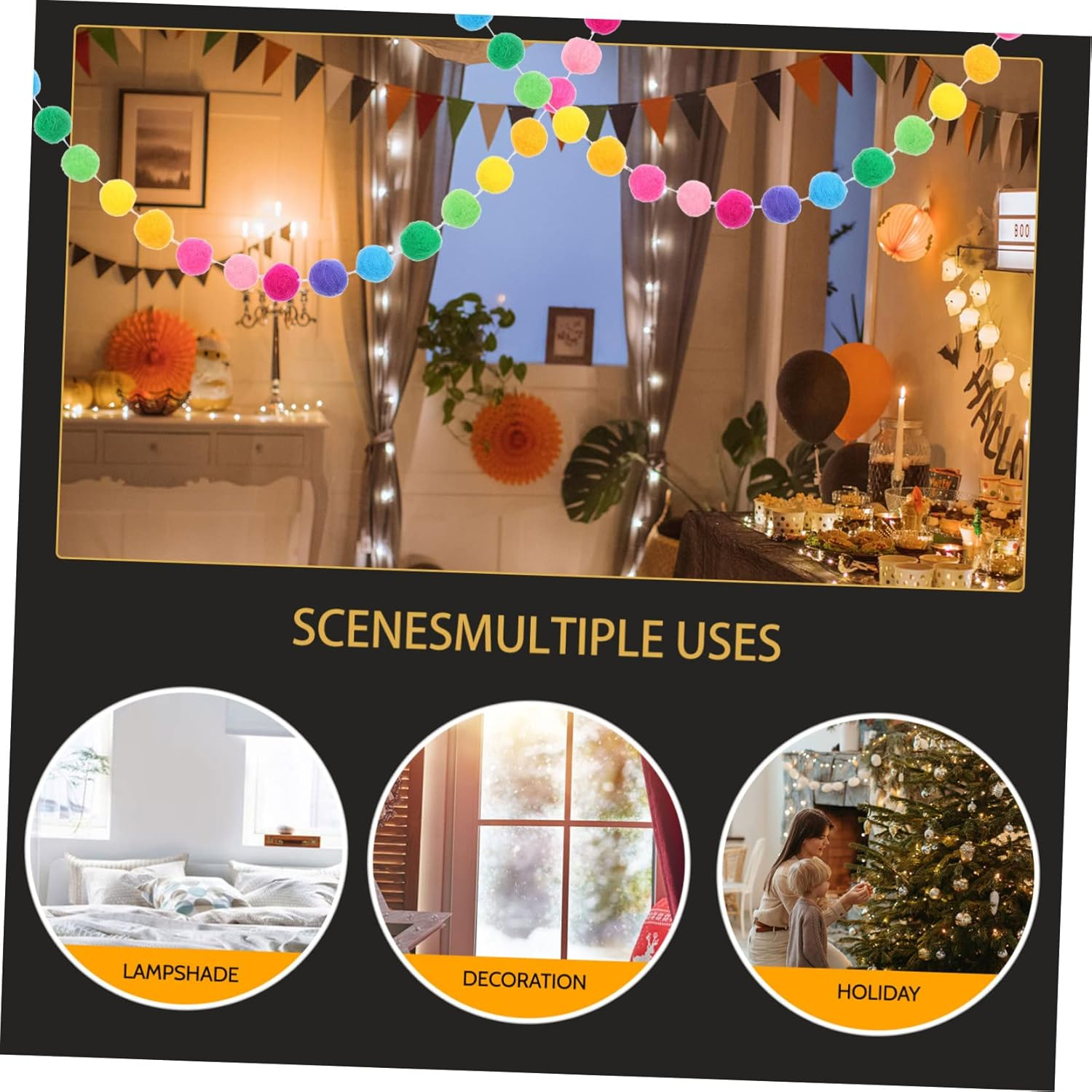 CHILDWEET Wool Felt Garland String Pom Pom Pendant Colorful Wool Ball Festival Decoration Xmas Tree Ornament image number 3