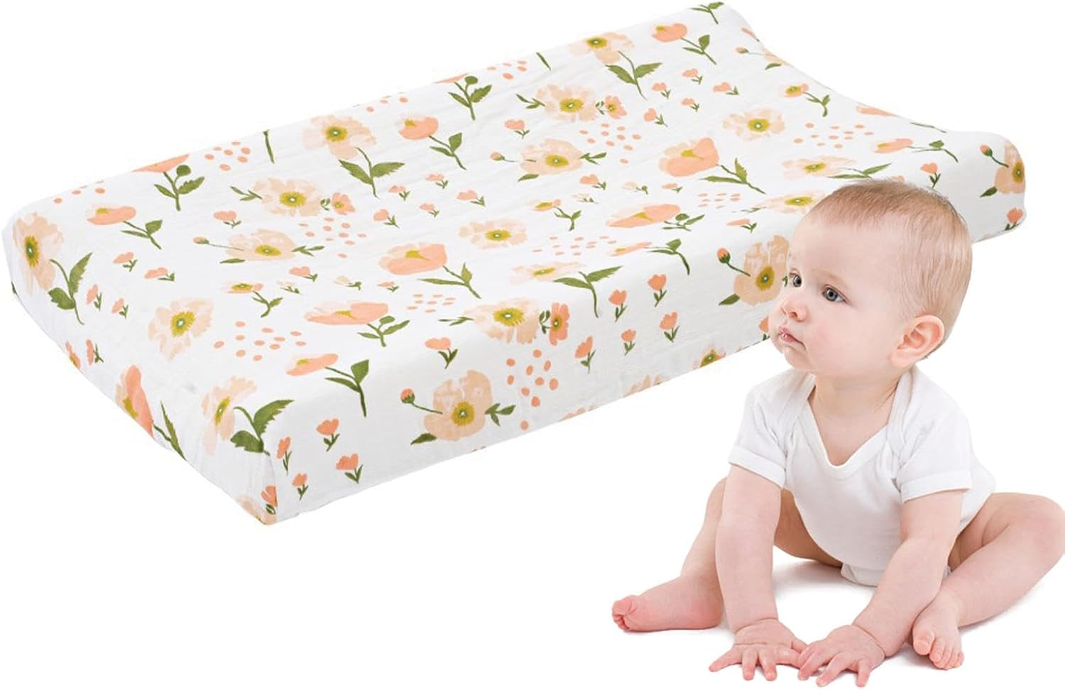 Lyanny Changing Pad Cover, Cotton Breathable Waterproof Diaper Changing Mat Sheets, Cute Print Patterns Diaper Changing Table Covers & Pads for Boys Girls - Gray Wave image number 4