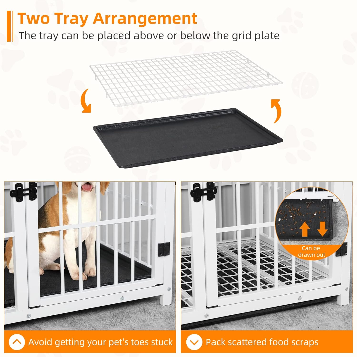 Bingopaw Wooden Dog Crate Indoor: 42Inch Furniture Style Pet Cage Pet Kennel End Table with Three Doors and Removable Tray for Large Dogs White image number 6
