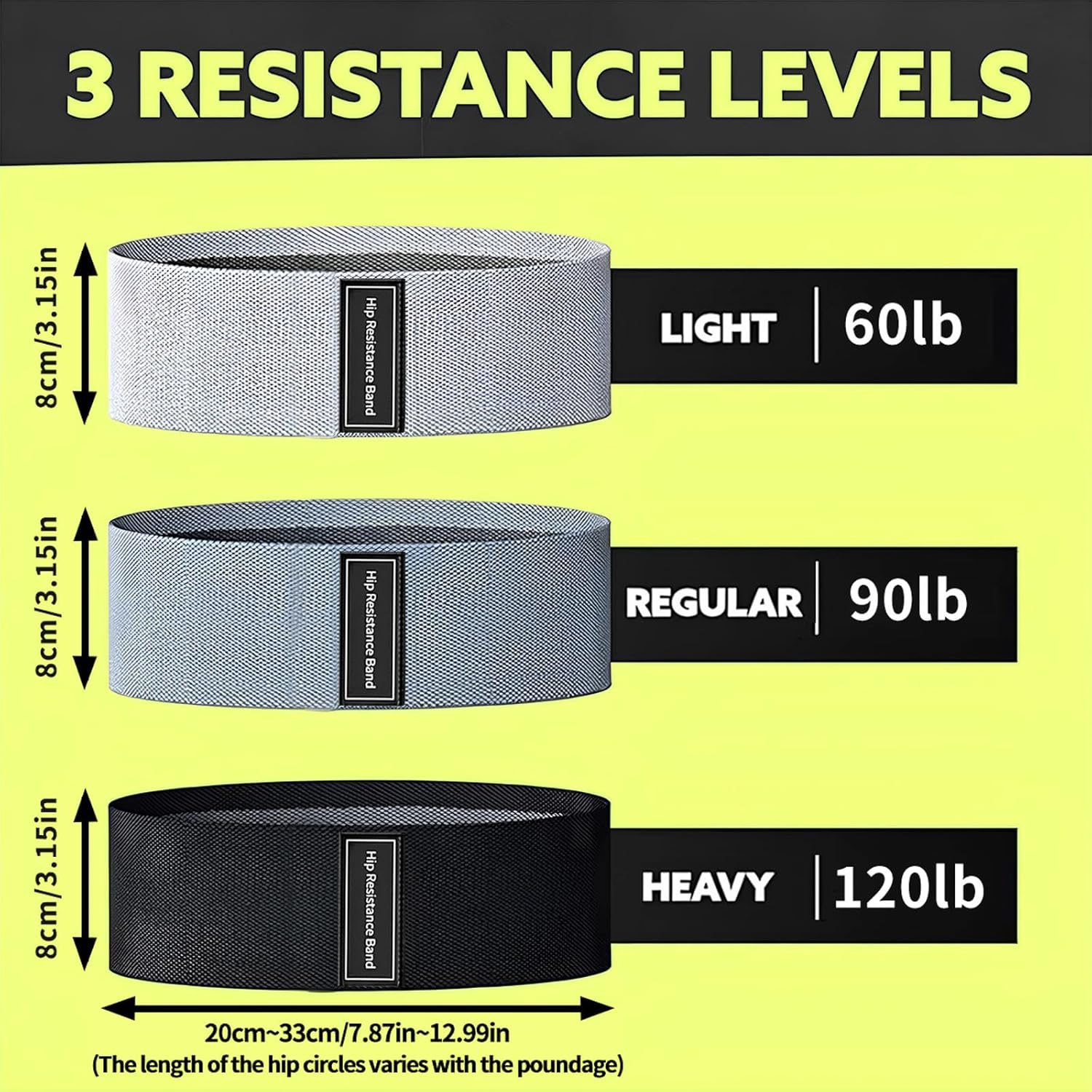 Resistance Bands, Resistance Bands Set with Non-Slip Design for HIPS & Glutes Booty Bands for Women and Men, Workout Bands for Home Fitness, Yoga, Pilates