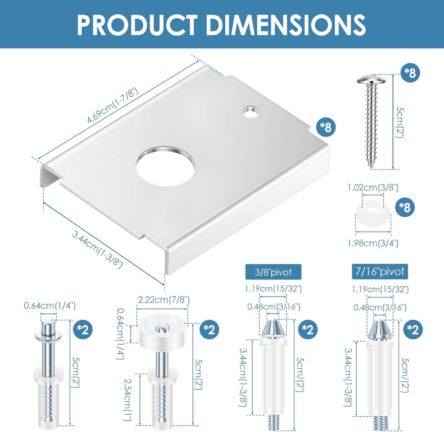8Pcs Bi Fold Closet Door Repair Kit, Bifold Door Hardware Kit or 1-3/8" Include 8 Pcs Repair Bracket 2 Set Top Pivot Guide Wheel and Bottom Pivot Pin 3/8" and 7/16" for Repairing Folding Sliding image number 1