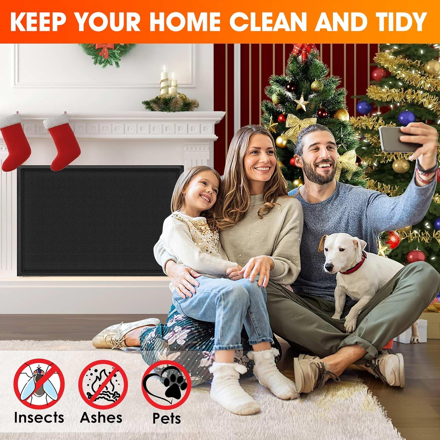 CADARA Fireplace Blocker Blanket - Magnetic Draft Stopper, Indoor Heat Loss Cover with Hook and Loop Tapes, Cold Air Blocker to save Energy, Black 36" W X 24" H image number 1