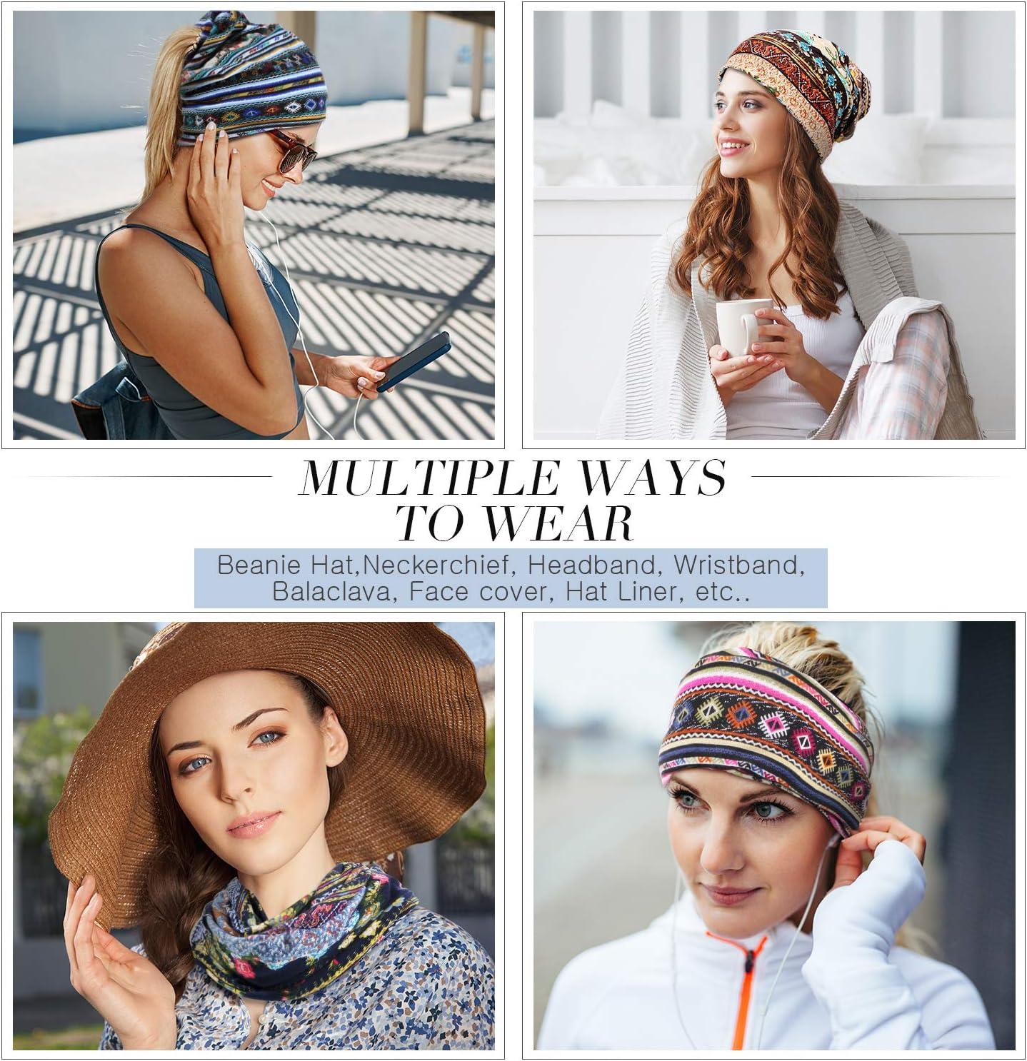 SATINIOR 5 Pieces Women'S Slouchy Beanie Hat Baggy Skull Sleep Cap Turban Headwear image number 5