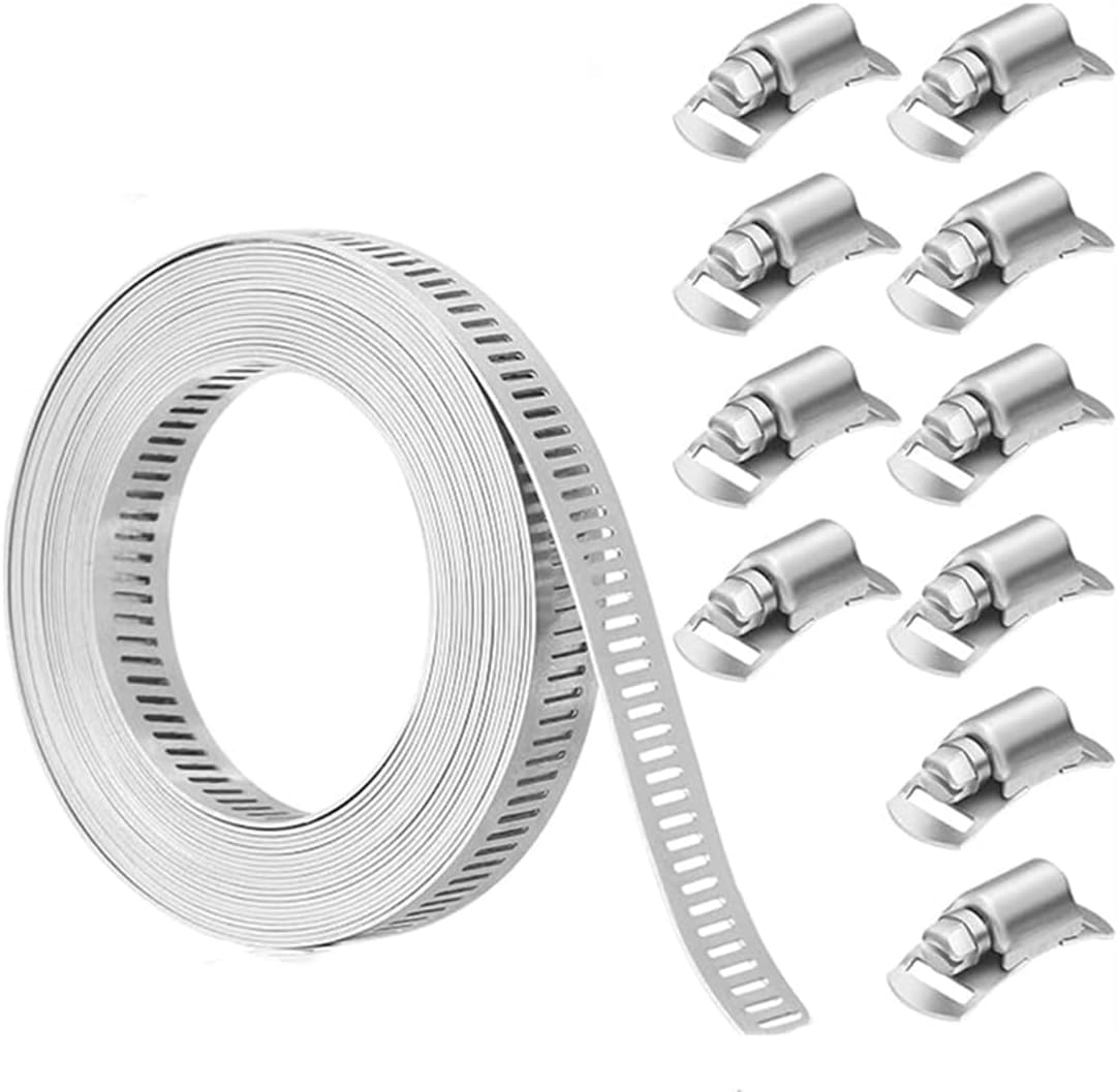 Clamps Hose Stainless Steel Worm Clamp,Hose Clamps 20 FT Adjustable 304 Stainless Steel Large Hose Clamp with 15 Fasteners Duct Clamps,Hose Clamp Strap with Fasteners.