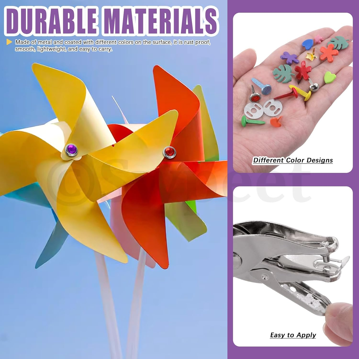 Swpeet 240 Sets 9 Styles and 5 Sizes Multicolor Split Pins Mini Brads Metal Brad with Hole Punch Assortment Kit, Metal Paper Brass Paper Fasteners Pastel Brads for Scrapbooking and Clothing Shoes image number 6