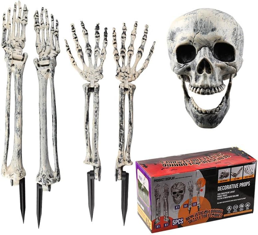 Plastic Skeleton Arms with Stakes and Skull for Halloween Decorations Outdoor, 5-Piece Decorative Props with Realistic Skull & Arm Stakes for Spooky Yard/Garden Decor image number 4