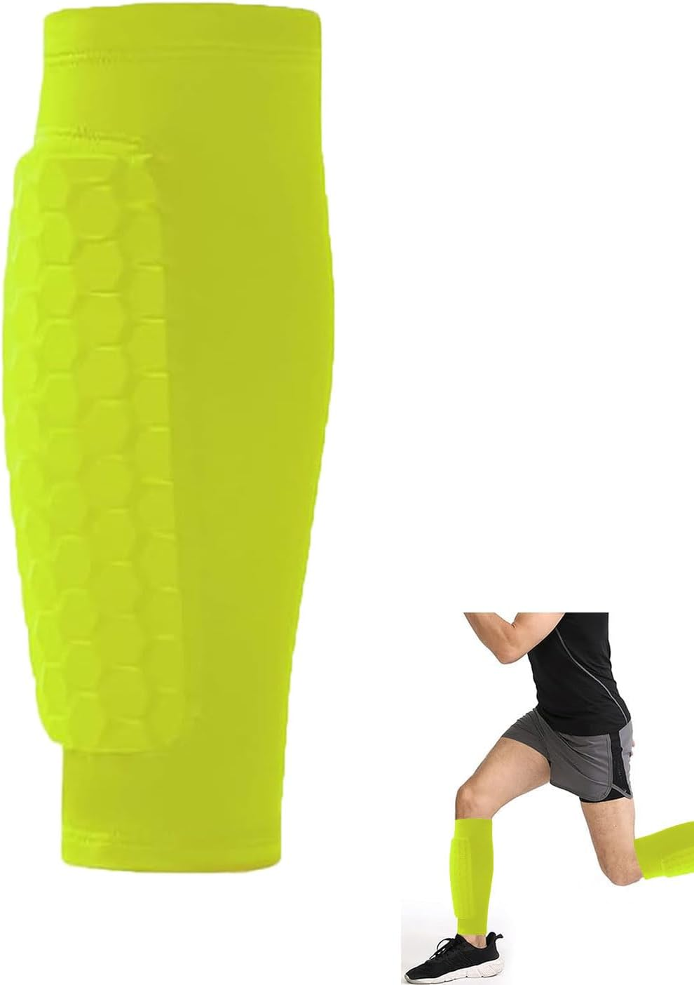 Roczential Shin Guards for Soccer, Lightweight Shin Pads for Kids Youth & Adult - Football Shin Defender Protective Gear, Comfortable Breathable Leg Guards. (1, Fluorescent Green, Medium) image number 3