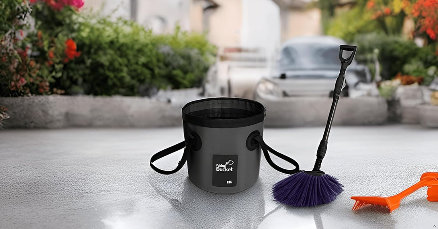 BANCHELLE Collapsible Bucket Water Container Portable Folding Camp Wash Basin for Outdoor Traveling Hiking Fishing Car Washing Gardening Camping (Black, 12L) image number 3