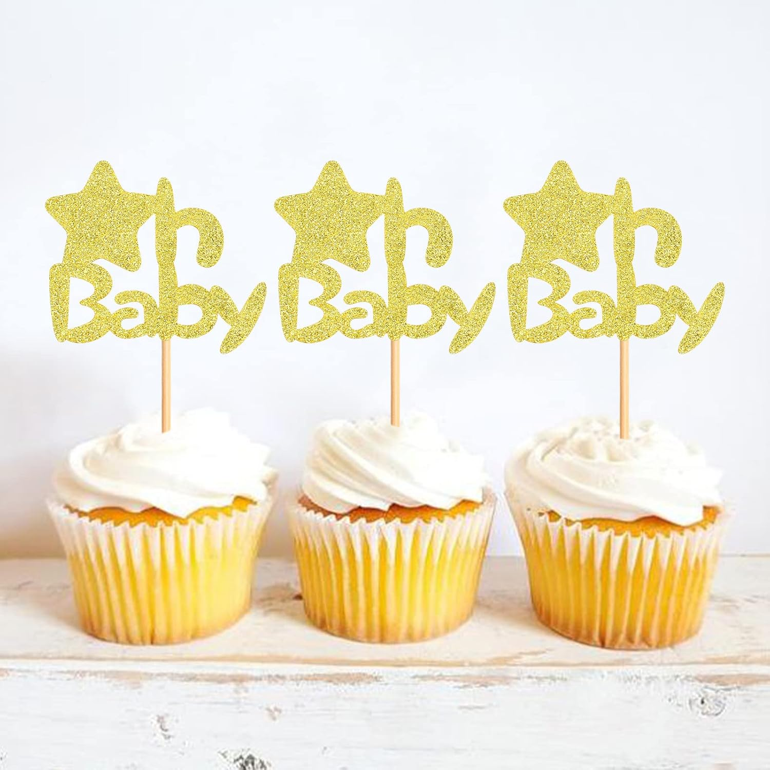 24 Pack Star Oh Baby Cupcake Toppers Baby Shower Theme Party Decoration Baby Gender Reveal Cupcake Picks Birthday Cake Decorations Supplies Gold image number 2