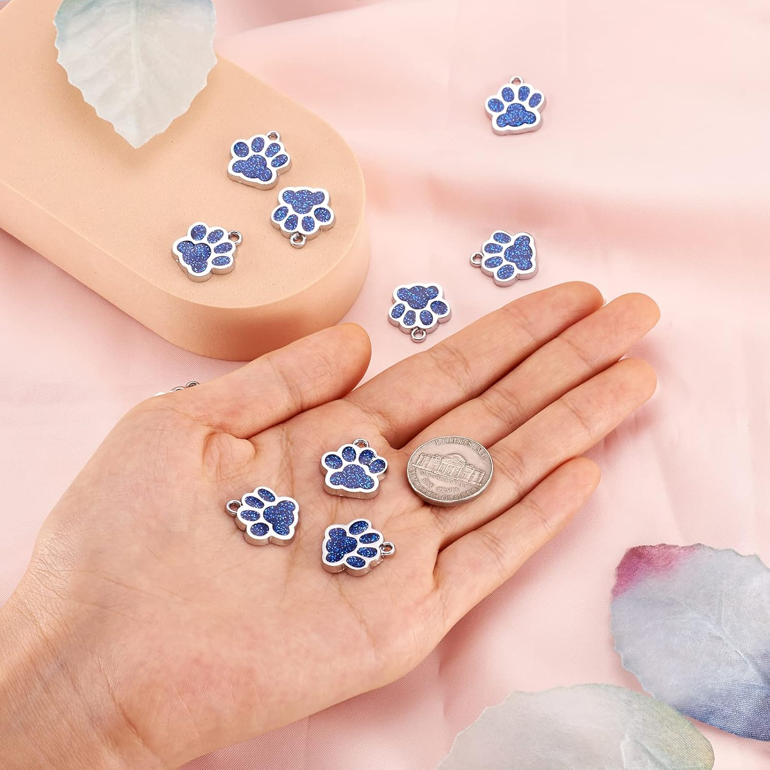 Crafans Animal Cat Dog Paw Charms with Glitter Powder, Alloy Enamel Puppy Footprint Charms Paw Prints Pendants for Jewelry Making, Metal, No Gemstone image number 1