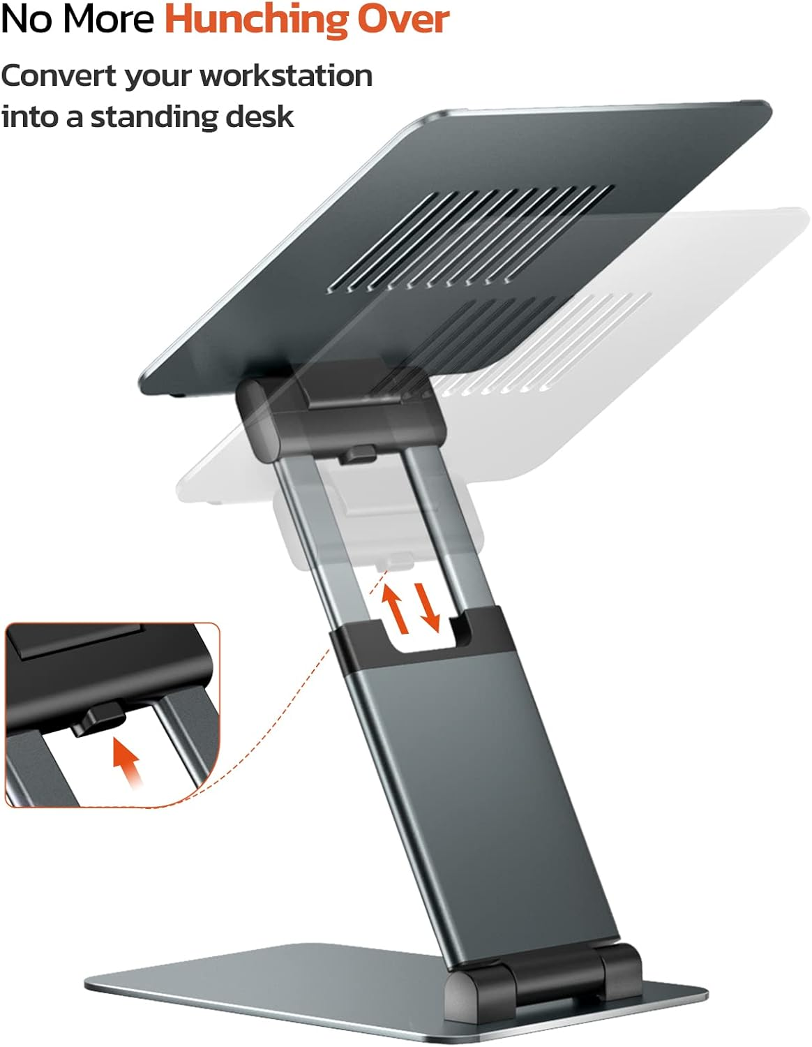 Tounee Ergonomic Sit to Stand Laptop Stand, Promote Healthy Posture, Adjustable Height 2.1"-21", Compatible with Macbook Air Pro, All Laptops 10-17" - Gray image number 3