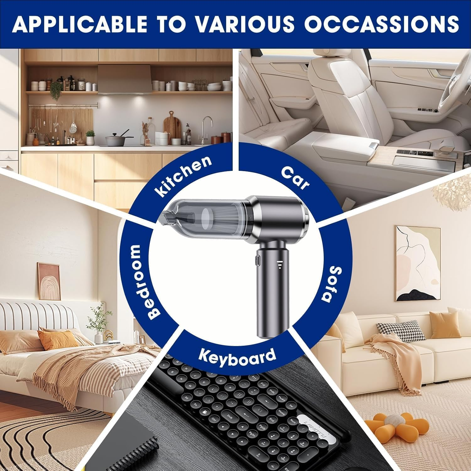 Car Vacuum Cleaner High Power Cordless, Wireless Handheld Vacuum Cleaner with 3 Gear Adjustment,23000Pa Brushless Motor Mini Vacuum, Portable Vacuum Cleaner Cordless for Home,Office,Kitchen,Cars Gray